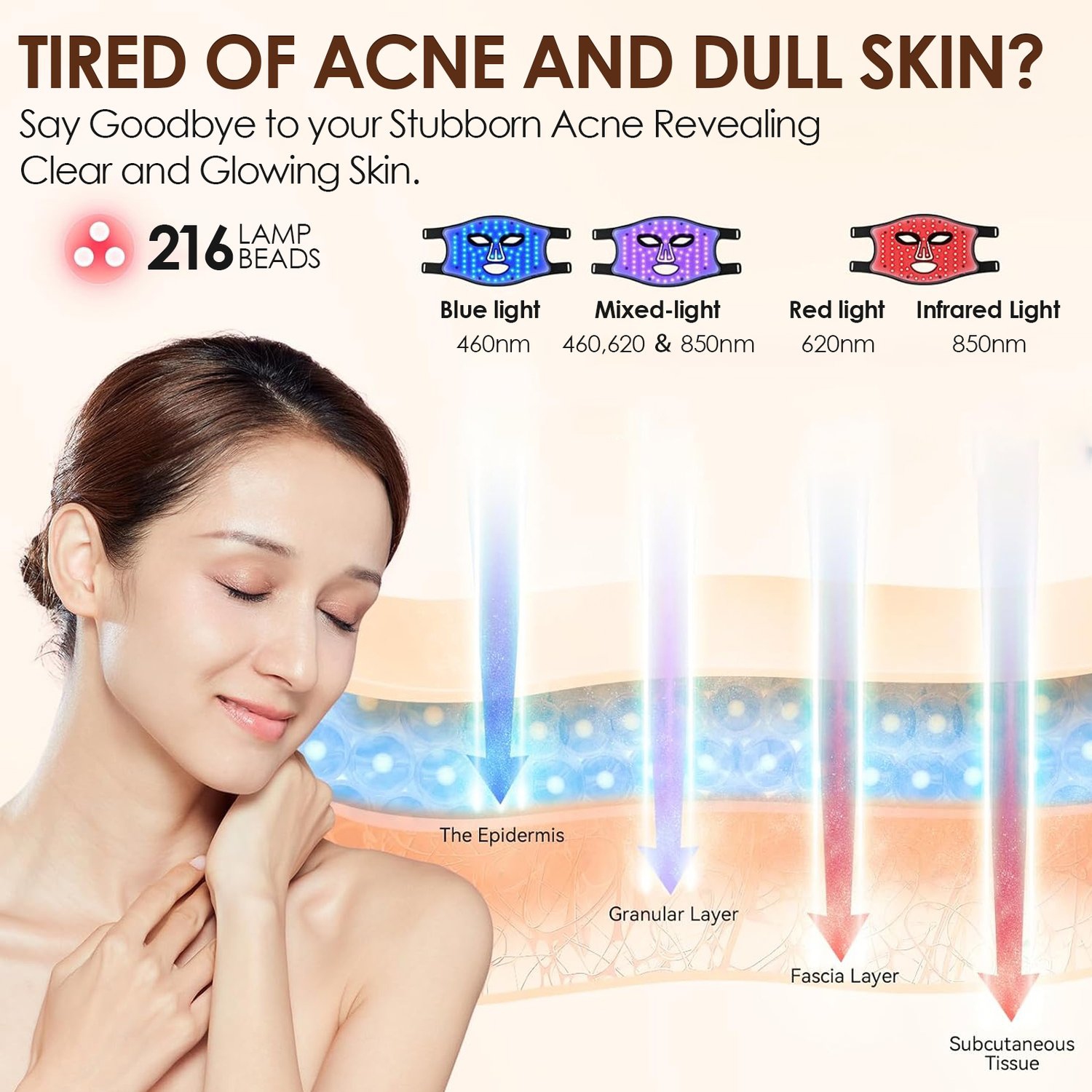 Masque thérapeutique à la lumière rouge pour le visage, Masque de soin de la peau pour le visage à infrarouge rouge, Masque de visage léger LED 7