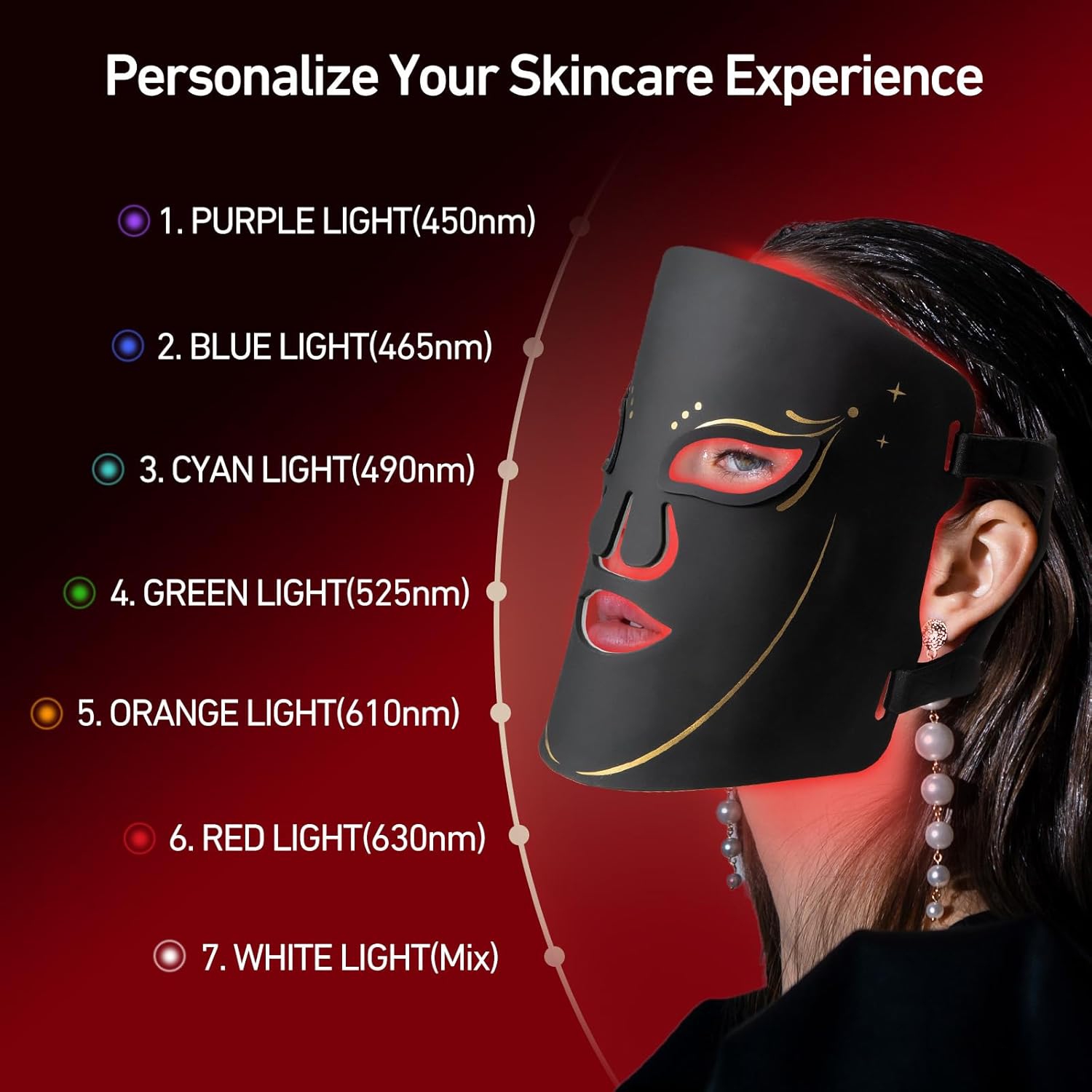 Masque thérapeutique portatif LED pour le visage, 7 couleurs avec télécommande, Masque facial à infrarouge et lumière rouge 850NM Utilisation à