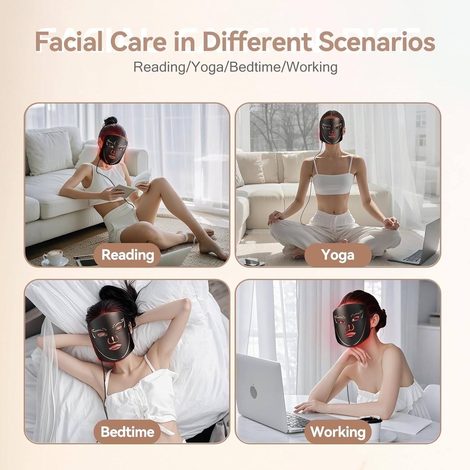 Masque thérapeutique portatif LED pour le visage, 7 couleurs avec télécommande, Masque facial à infrarouge et lumière rouge 850NM Utilisation à