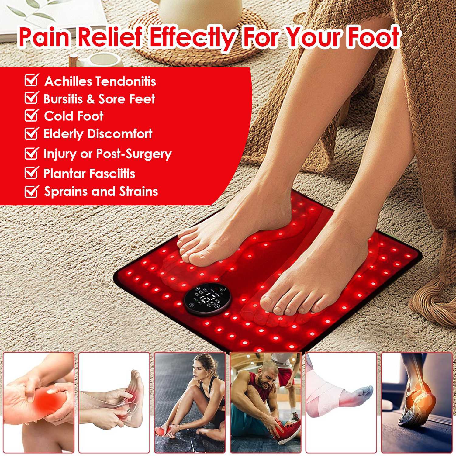 Red Light Infrared Foot Therapy Pad, Foot Heating Massage Pad, Portable Red Light Vibration Heating Foot Therapy Pad