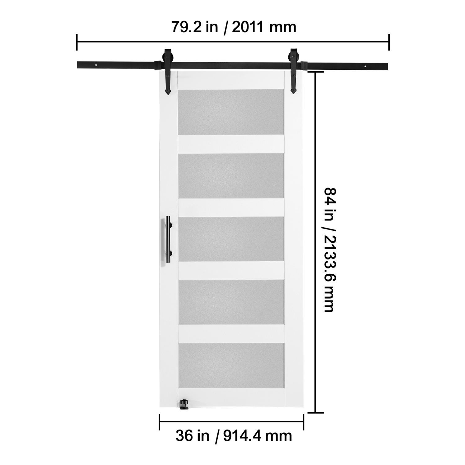 VEVOR 36" x 84" Barn Door and Hardware Kit, Wood and Glass Sliding Barn Door, Smoothly and Quietly, Barn Door Kit with 8-in-1 Floor Guide and Door
