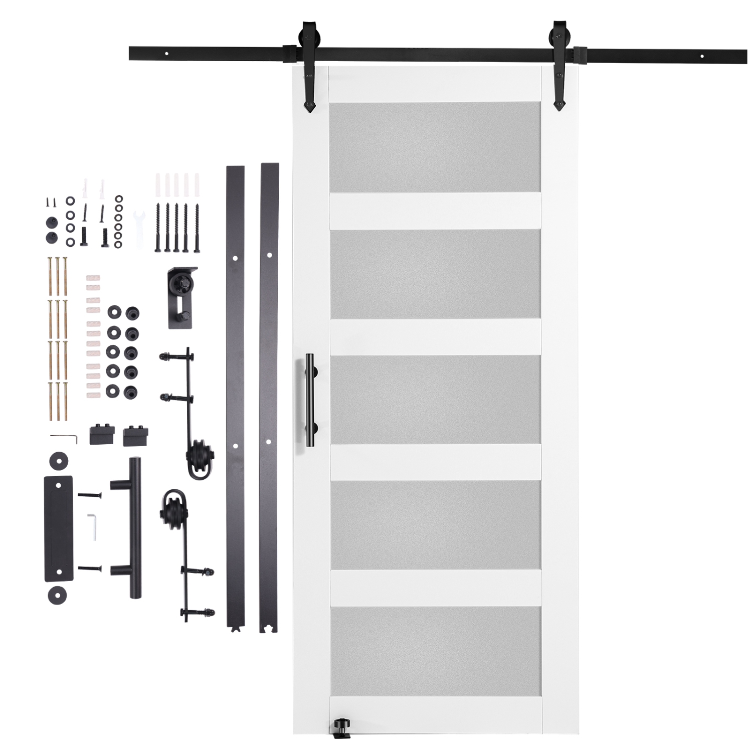 VEVOR 36" x 84" Barn Door and Hardware Kit, Wood and Glass Sliding Barn Door, Smoothly and Quietly, Barn Door Kit with 8-in-1 Floor Guide and Door