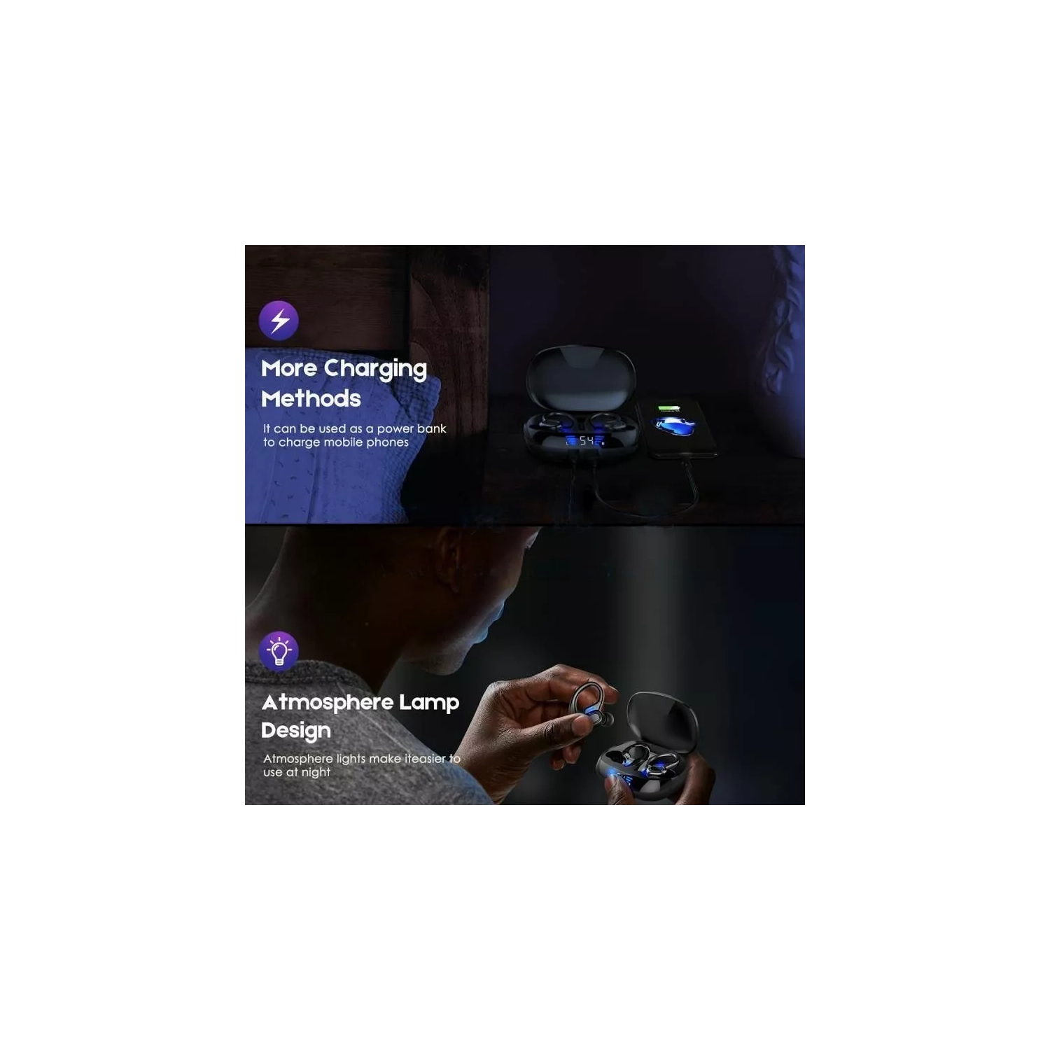 TWS Wireless Headphones Sport Earbuds Touch Control LED Display Music Bluetooth