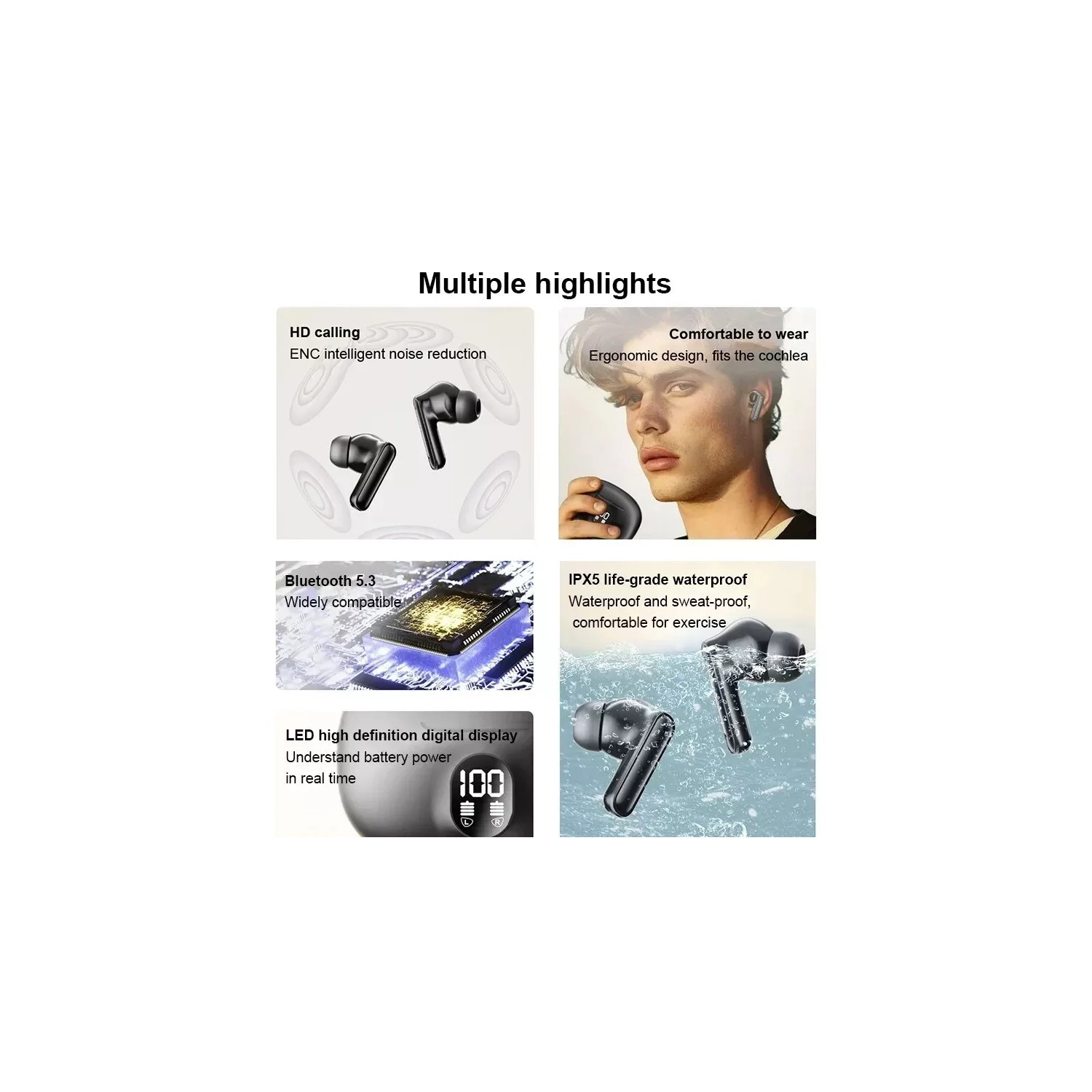 Le casque d'écoute sans fil Bluetooth n'est pas douloureux à porter pendant une longue période, une qualité sonore élevée, un écran numérique, un