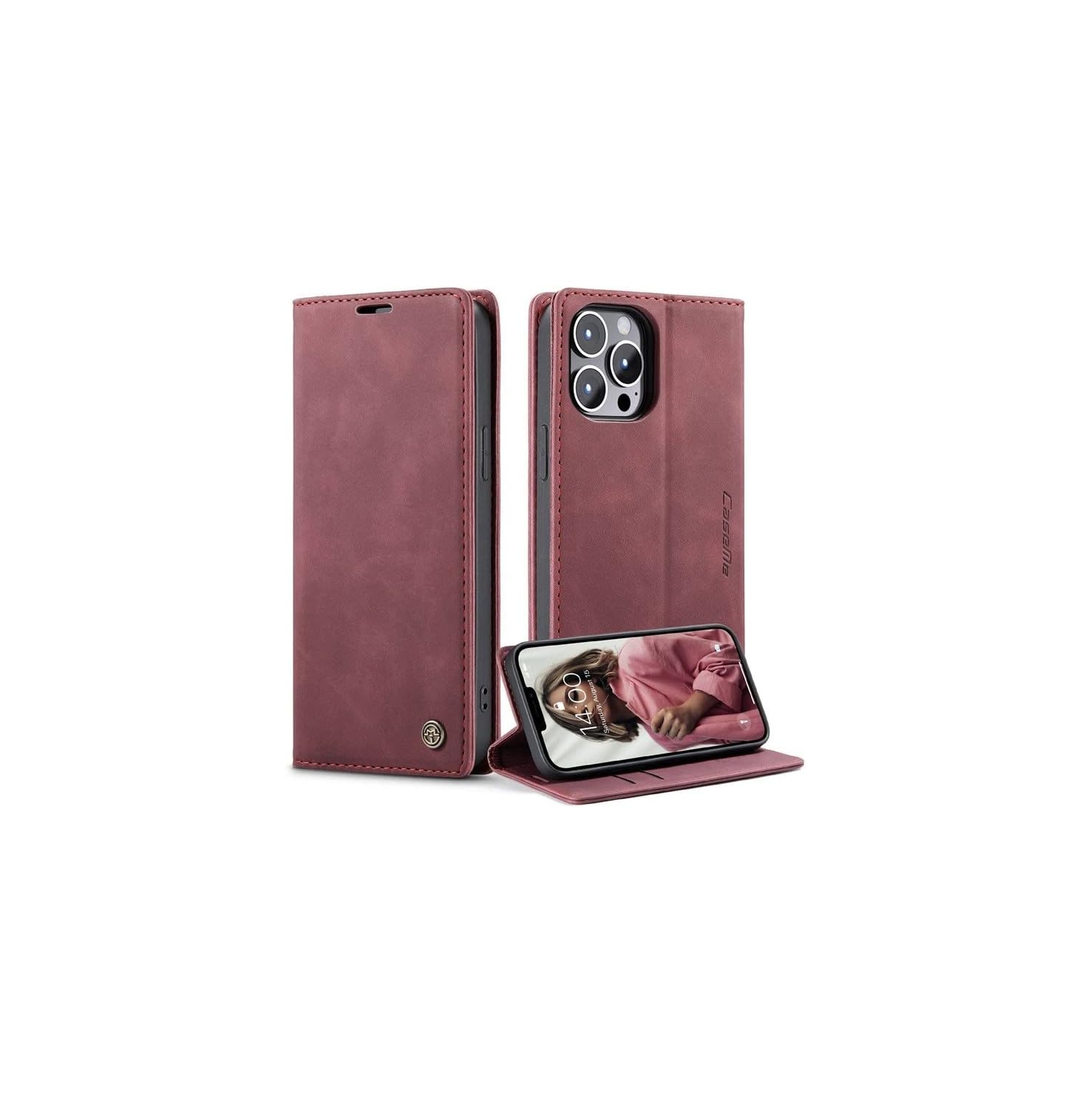 BIG DEAL - CaseMe Wallet Case Anti-Fall Retro Handmade Leather Magnetic Flip case Card Slot for iPhone 14