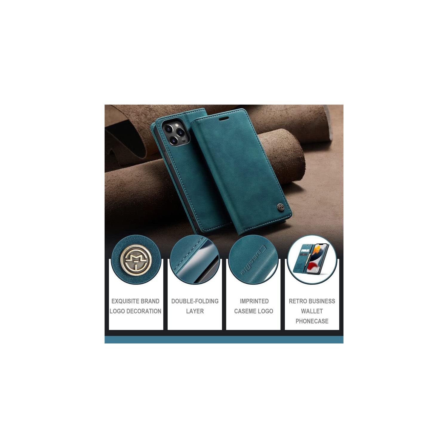 BIG DEAL - CaseMe Wallet Case Anti-Fall Retro Handmade Leather Magnetic Flip case Card Slot for iPhone 14 PRO MAX