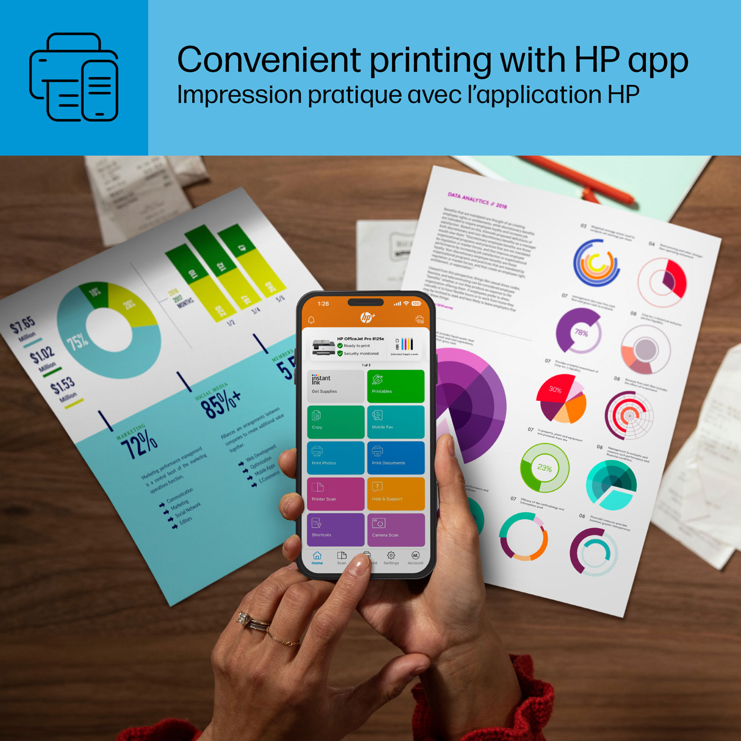 Imprimante à jet d'encre tout-en-un sans fil OfficeJet Pro 8125e de HP - Essai de 3 mois de Instant Ink de HP inclus*