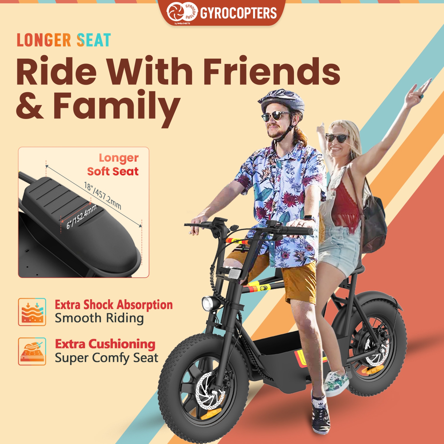 Gyrocopters Vortex Electric Scooter with Seat | UL2272 Safe | 470W Peak Motor 16*3 Inch Wear Resistant Fat Tires | Speed Upto 32km/h | Range Upto