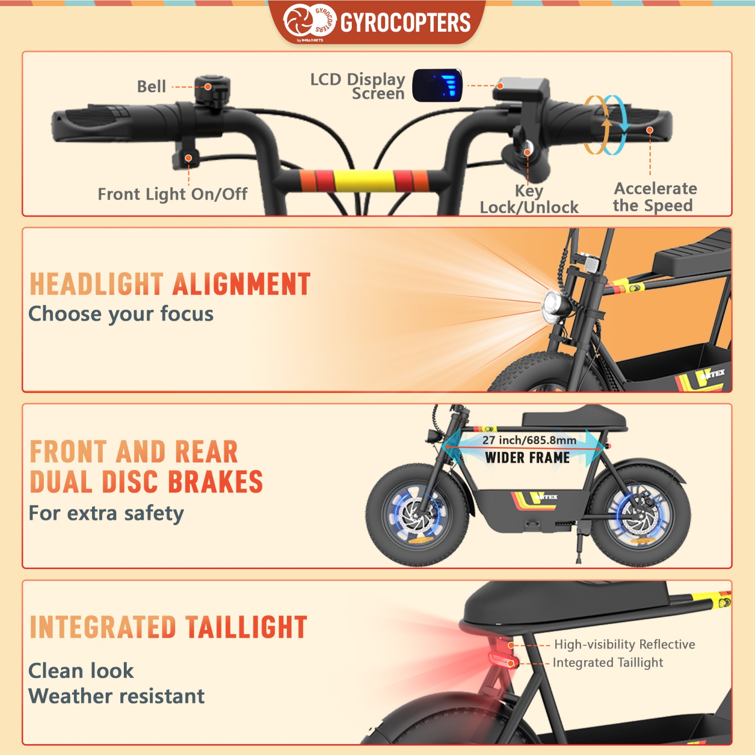 Gyrocopters Vortex Electric Scooter with Seat | UL2272 Safe | 470W Peak Motor 16*3 Inch Wear Resistant Fat Tires | Speed Upto 32km/h | Range Upto