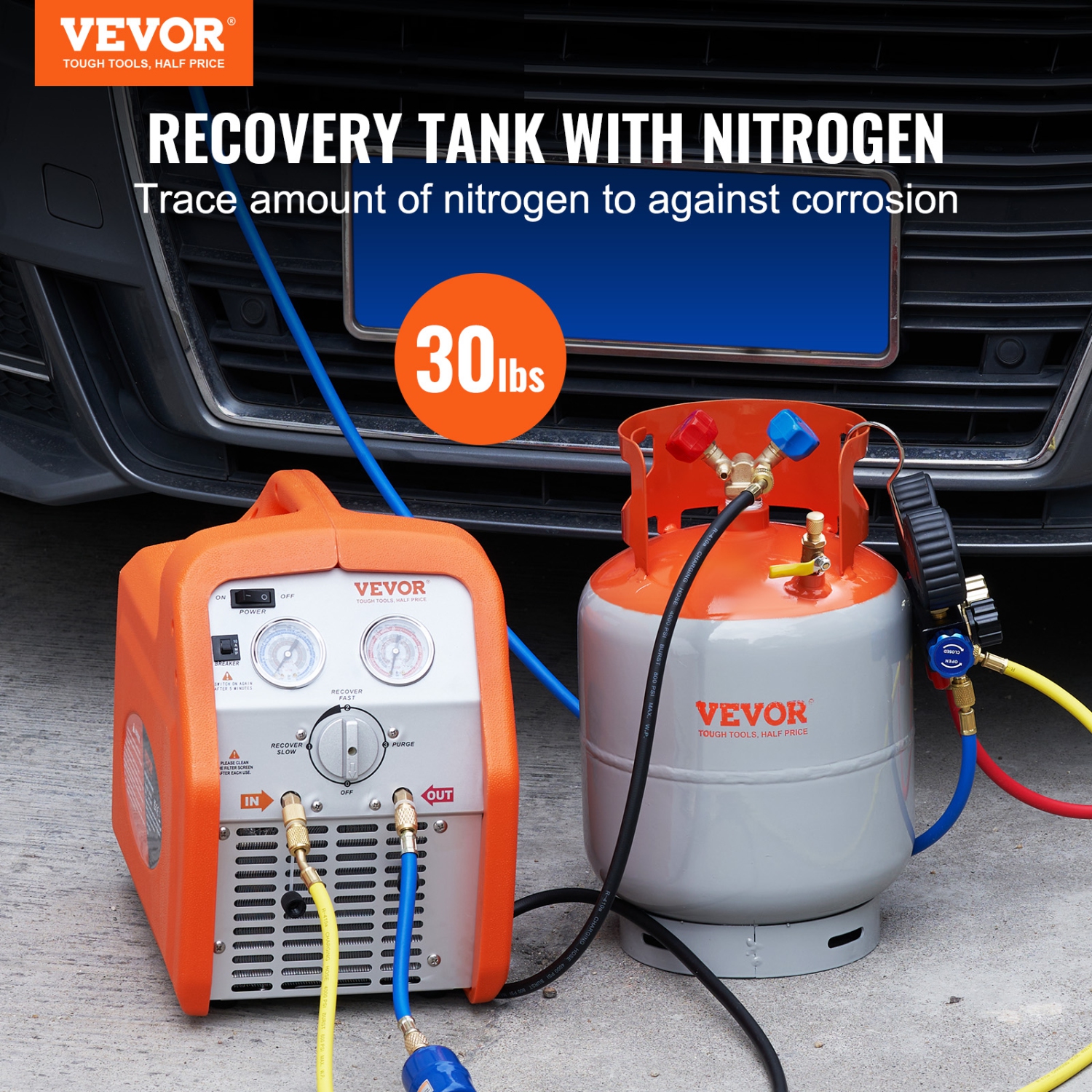 VEVOR 30 LBS Capacity Refrigerant Recovery Tank, 400 psi Portable Cylinder Tank with Y-Valve for Liquid/Vapor, High-sealing Recovery Can for