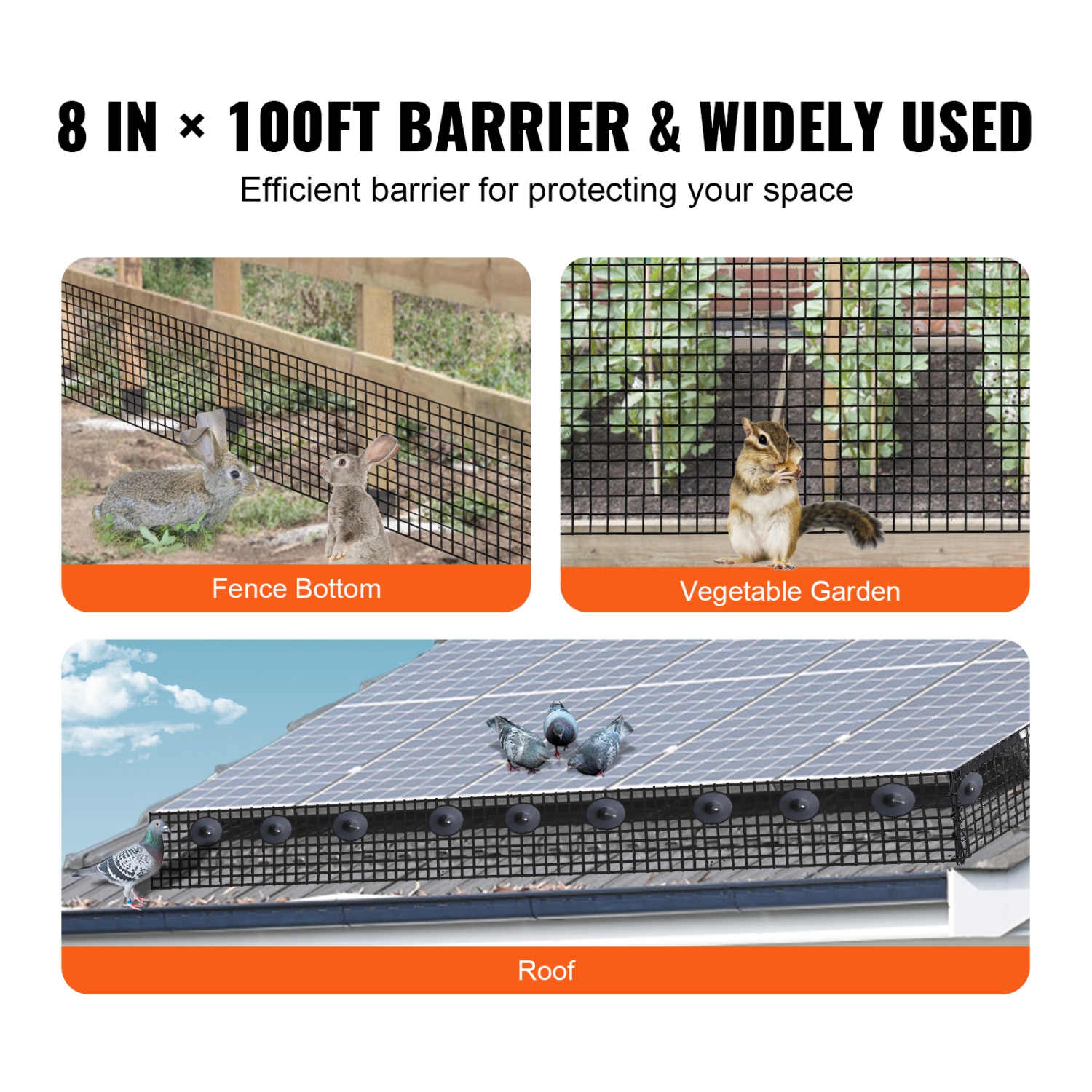 VEVOR 8 inch x 100ft Solar Panel Bird Guard, Critter Guard Roll Kit with 100pcs Aluminum Alloy Fasteners, Solar Panel Guard with Rust-proof PVC