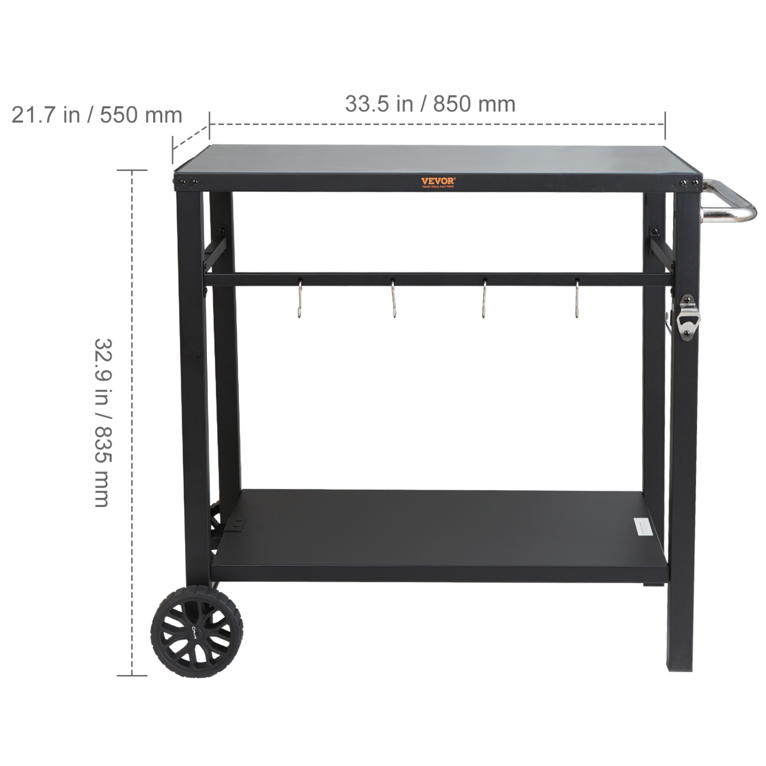 VEVOR Outdoor Grill Dining Cart with Double-Shelf, BBQ Movable Food Prep Table, Multifunctional Iron Table Top, Portable Modular Carts for Pizza