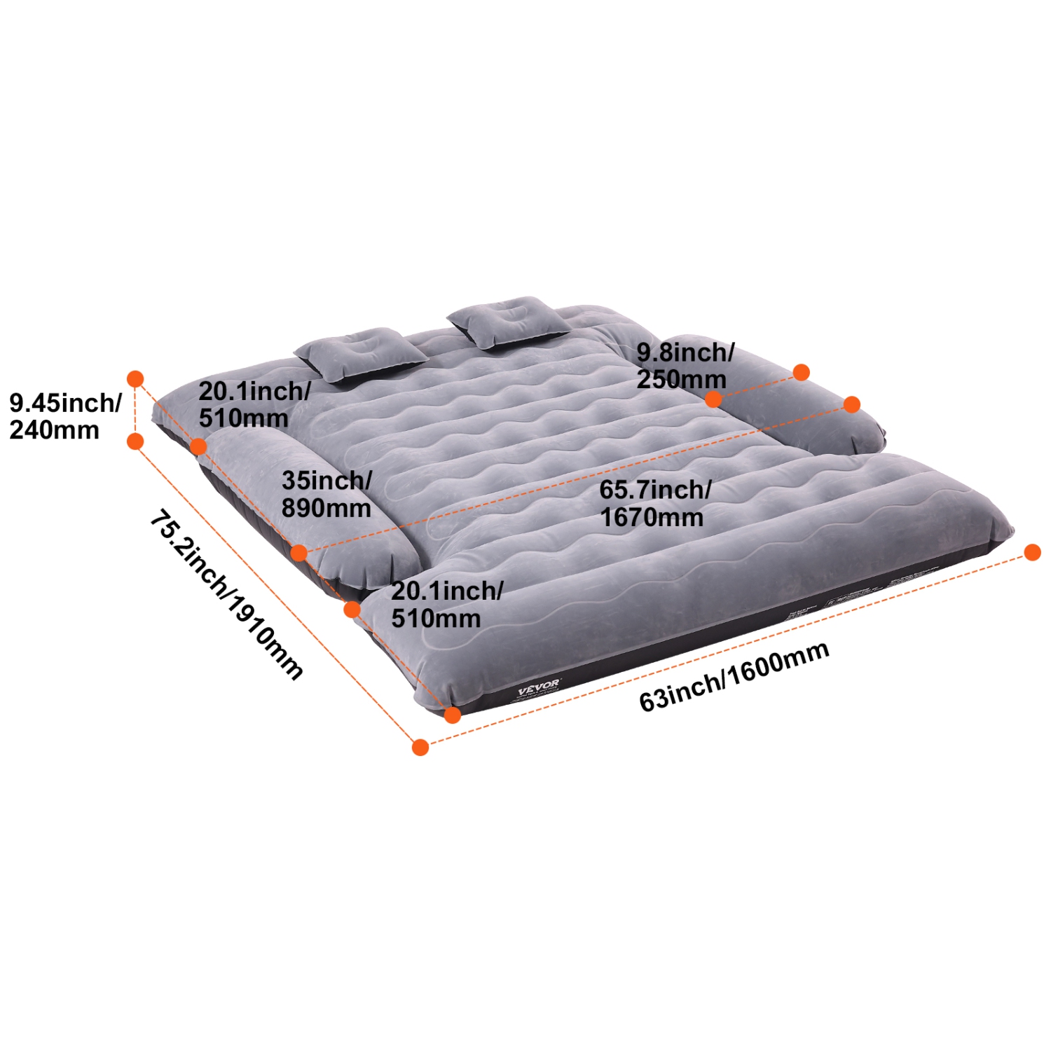 Matelas gonflable pour camion VEVOR 6-6.5&nbsp;pi, pour lits de camion pleine grandeur, lit de camping gonflable avec pompe à air 12&nbsp;V, 2