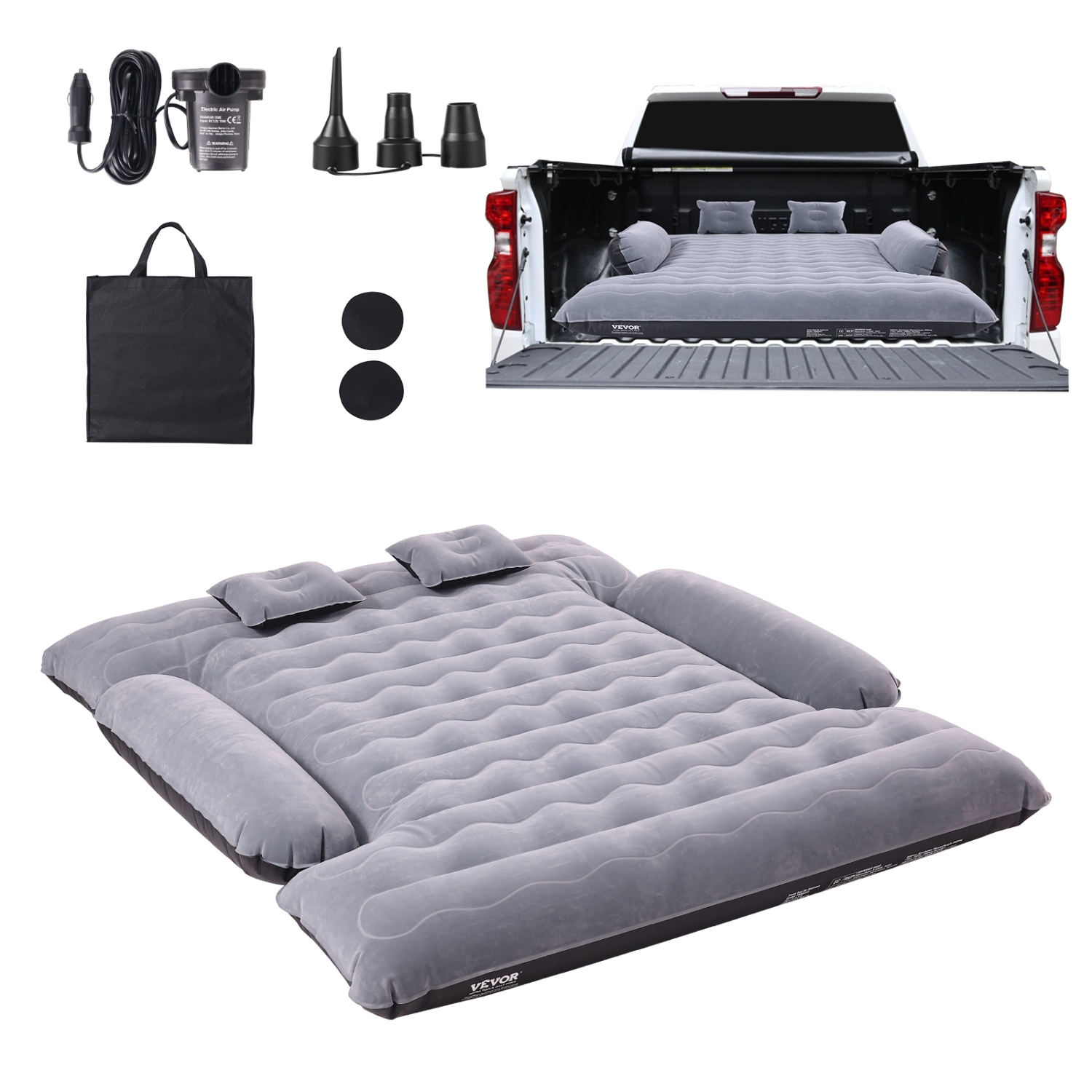 Matelas gonflable pour camion VEVOR 6-6.5&nbsp;pi, pour lits de camion pleine grandeur, lit de camping gonflable avec pompe à air 12&nbsp;V, 2
