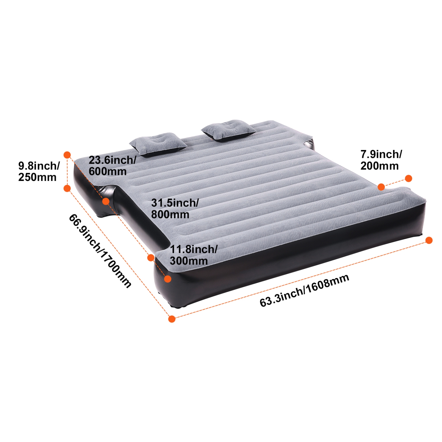 VEVOR 5.5-5.8 ft ,Truck Bed Air Mattress, for Full Size Short Truck Beds, Inflatable Air Mattress Camping Bed with 12V Air Pump 2 Pillows, Carry Bag,