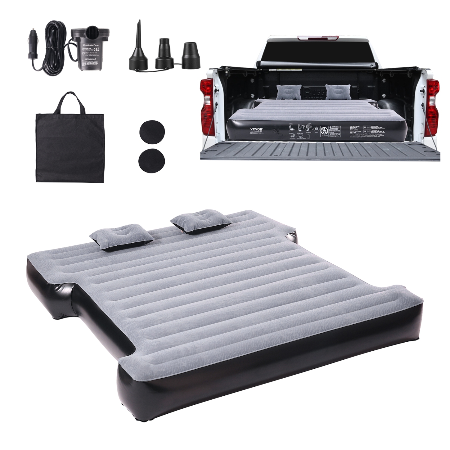 VEVOR 5.5-5.8 ft ,Truck Bed Air Mattress, for Full Size Short Truck Beds, Inflatable Air Mattress Camping Bed with 12V Air Pump 2 Pillows, Carry Bag,