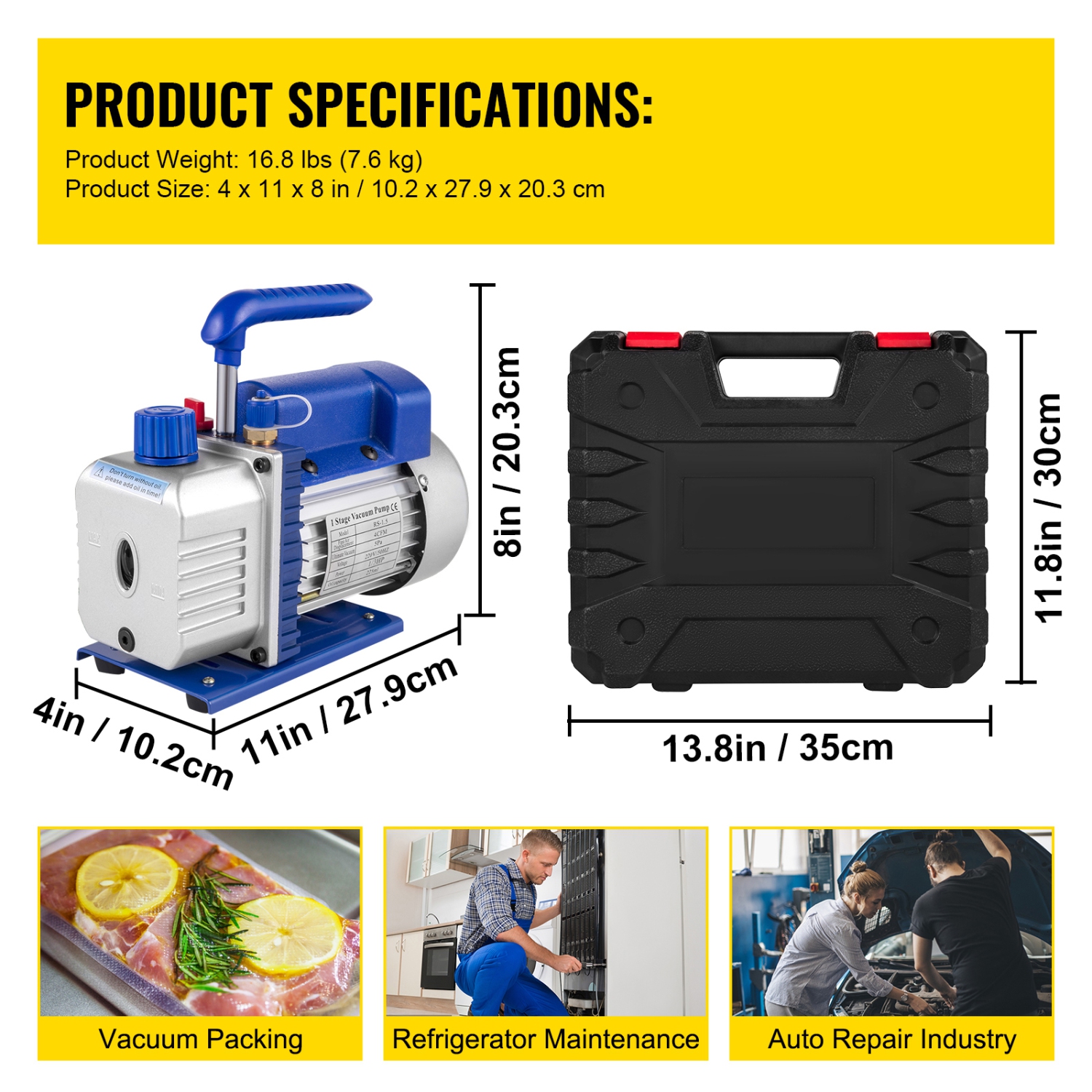 VEVOR 4CFM 1/4HP Vacuum Pump Air Vacuum Pump HVAC A/C Air Refrigerant Rotary Vane Vacuum Pump Single Stage 1 Valve AC Manifold Gauge Set