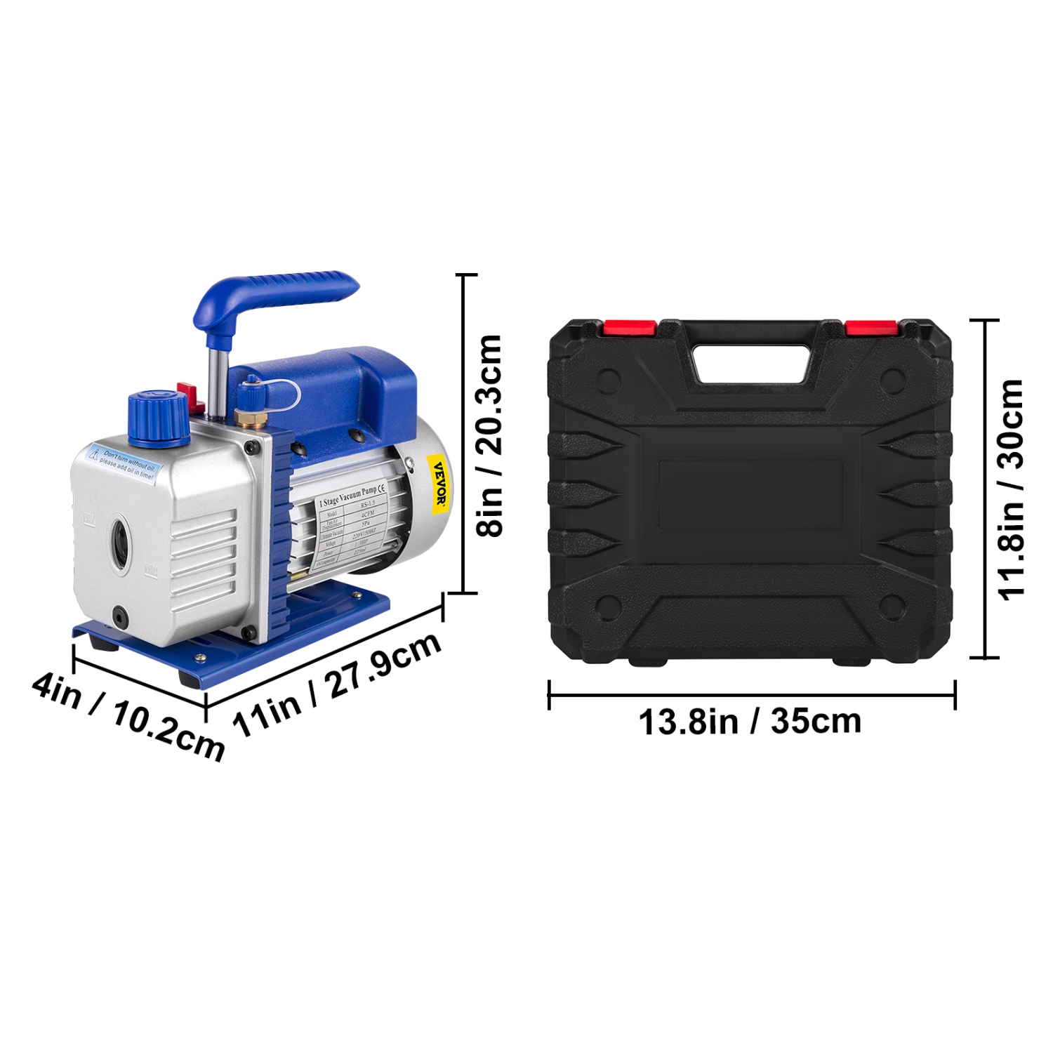 VEVOR 4CFM 1/4HP Vacuum Pump Air Vacuum Pump HVAC A/C Air Refrigerant Rotary Vane Vacuum Pump Single Stage 1 Valve AC Manifold Gauge Set