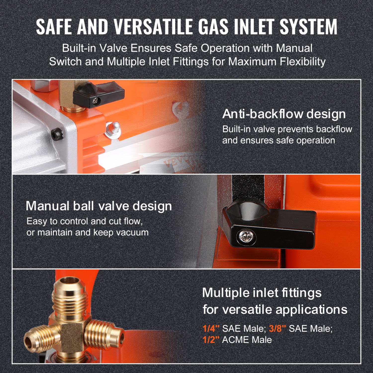 Pompe à vide à aubes rotatives VEVOR 1/3 HP 2 étapes, 5 pi3/min, pompe à vide 120&nbsp;V, 1/4" SAE mâle 3/8" SAE mâle 1/2" ACME mâle, pour réparation