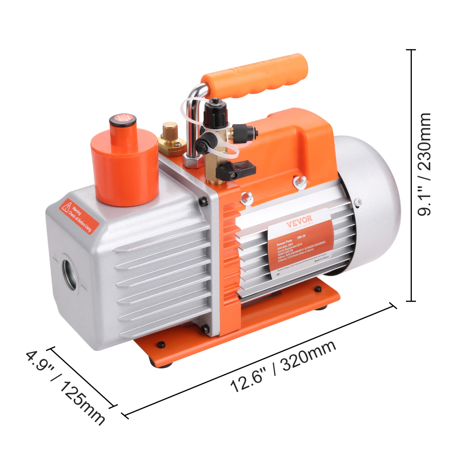 Pompe à vide à aubes rotatives VEVOR 1/3 HP 2 étapes, 5 pi3/min, pompe à vide 120&nbsp;V, 1/4" SAE mâle 3/8" SAE mâle 1/2" ACME mâle, pour réparation