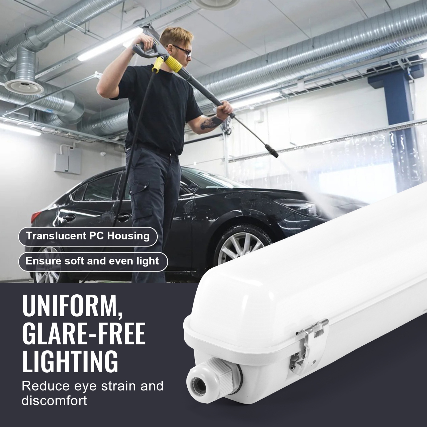 VEVOR 4FT LED Vapor Tight Light, 60W, 7400LM Vapor Proof Light Fixture with 5000K IP65 Waterproof, for Outdoor Semi-Outdoor Cold Environments Parking