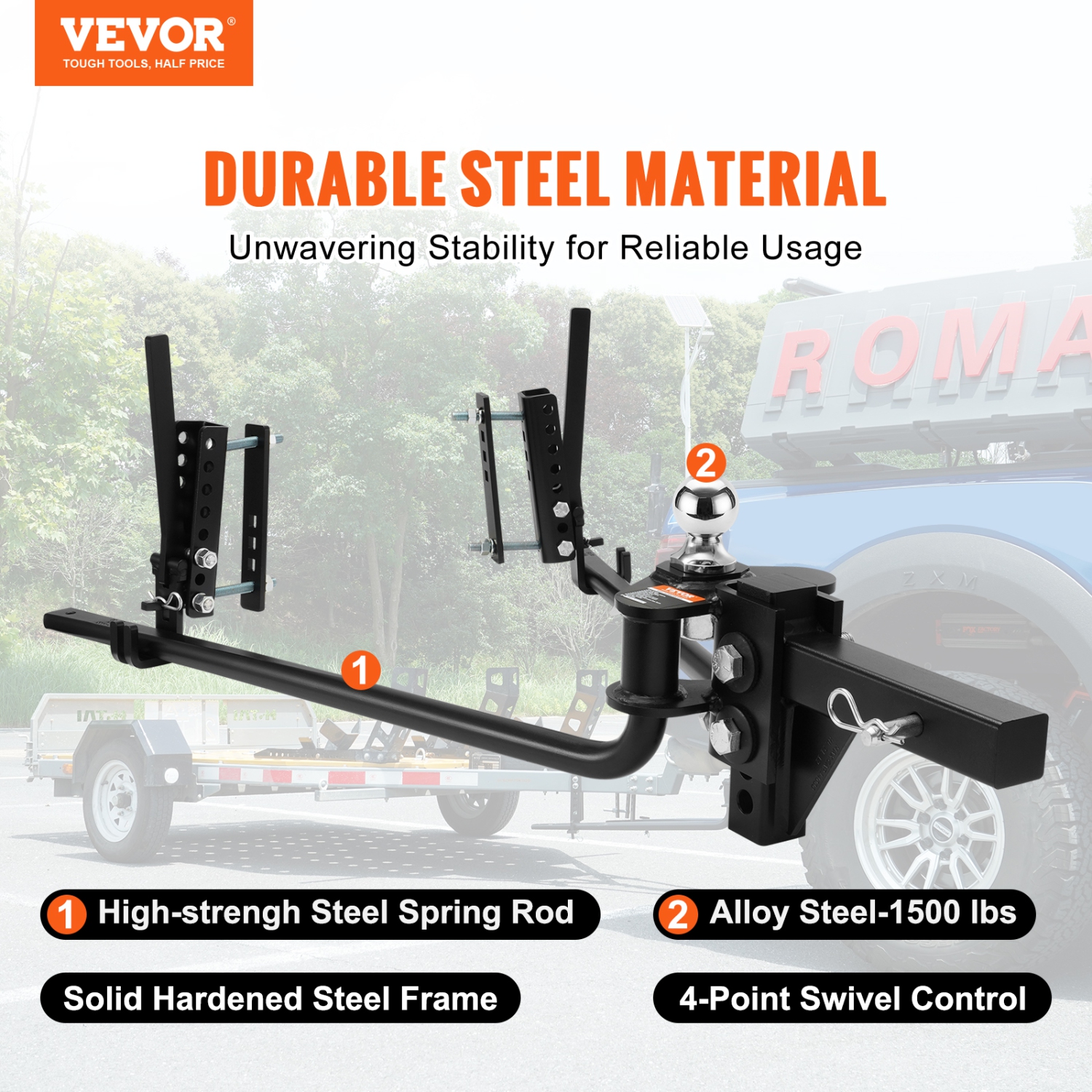 VEVOR 1500 lbs Weight Distribution Hitch, Weight Distributing Hitches Kit with Sway Control for Trailer, 2-In Solid Steel Shank, 2-5/16 in Alloy