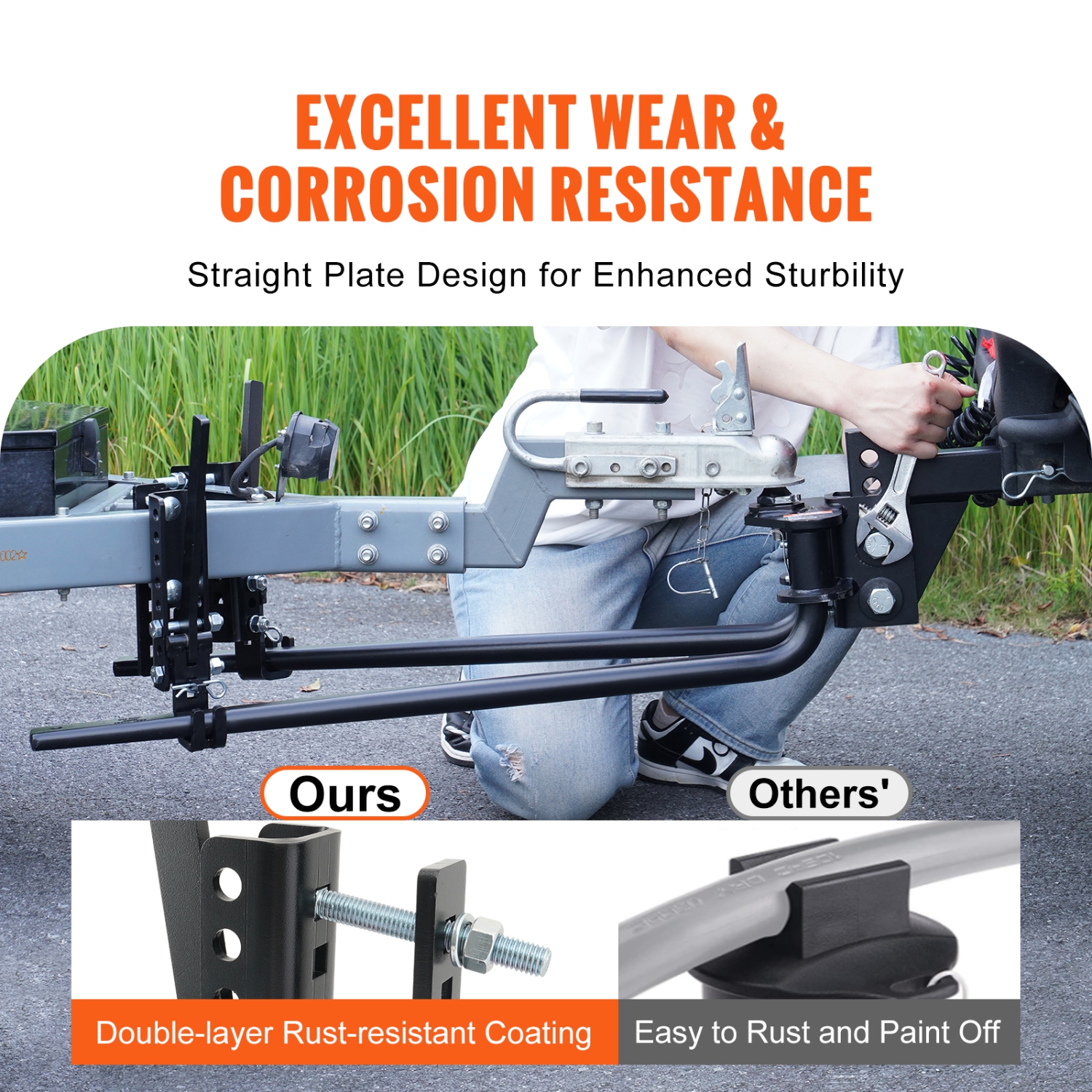 VEVOR 1500 lbs Weight Distribution Hitch, Weight Distributing Hitches Kit with Sway Control for Trailer, 2-In Solid Steel Shank, 2-5/16 in Alloy