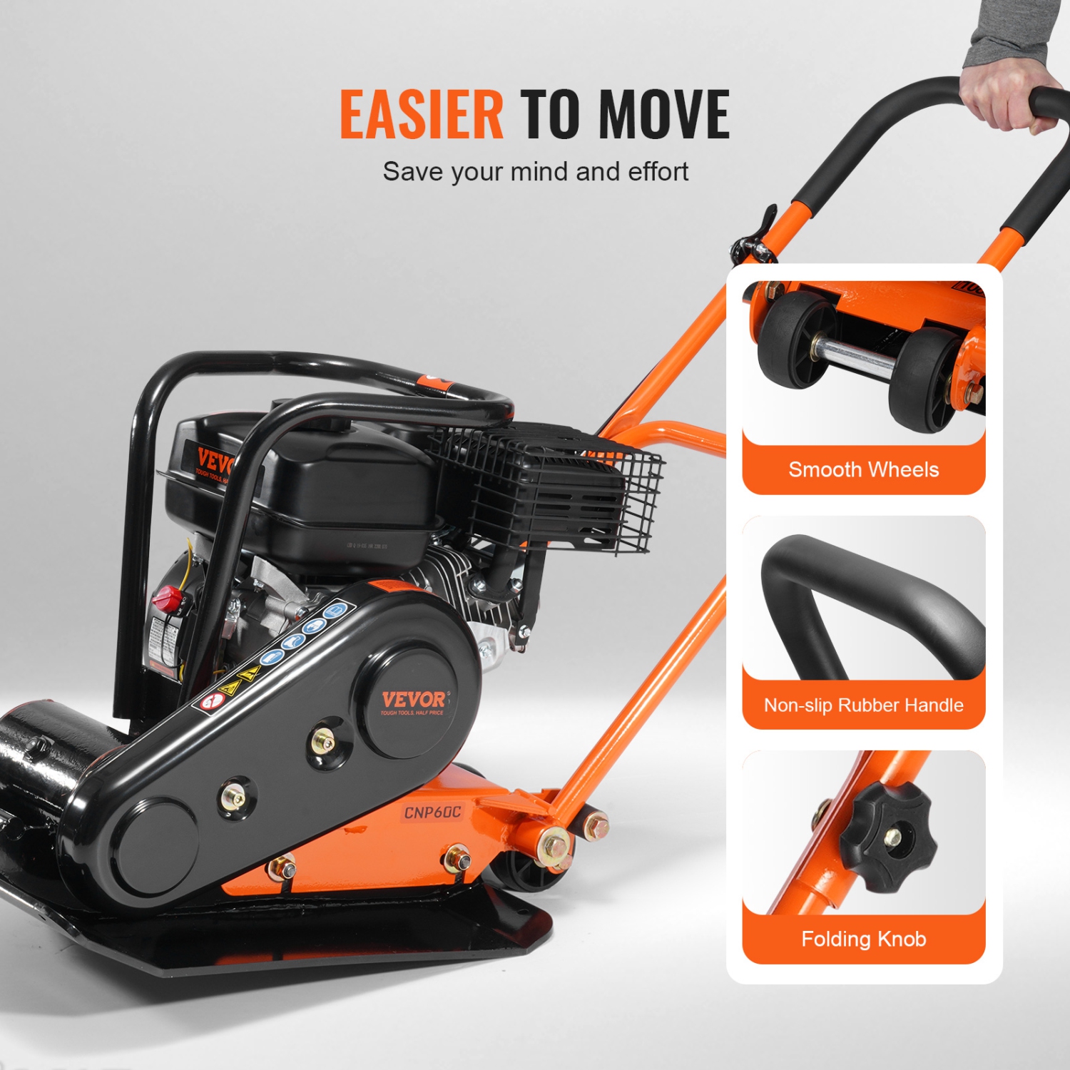 VEVOR 6.5HP Plate Compactor, 196CC Gas Engine, 4200 lbs Vibratory Compaction Tamper, 22.1x15.9in Plate Power Jumping Jack Tamper, 5600 VPM Pavement