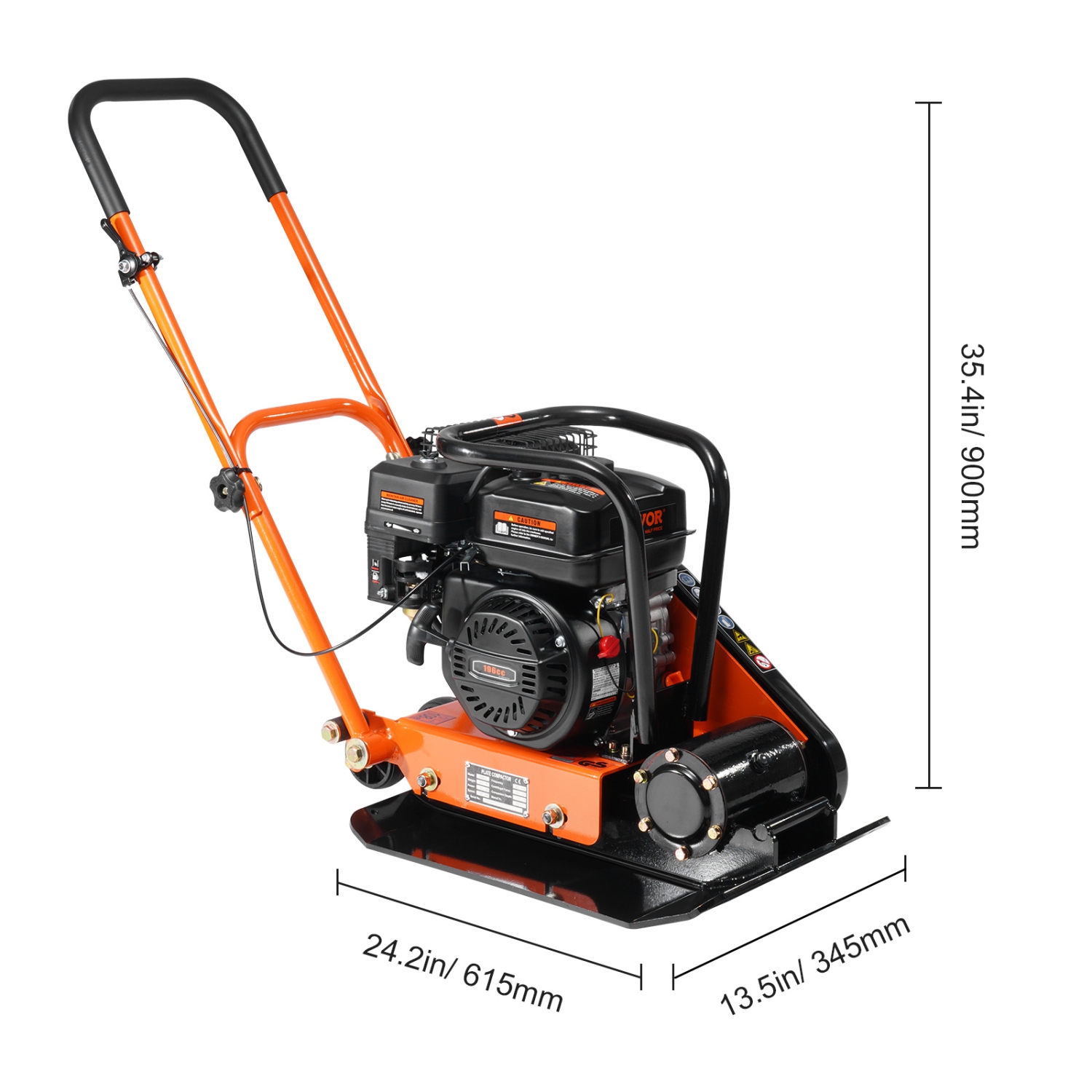 VEVOR 6.5HP Plate Compactor, 196CC Gas Engine, 4200 lbs Vibratory Compaction Tamper, 22.1x15.9in Plate Power Jumping Jack Tamper, 5600 VPM Pavement