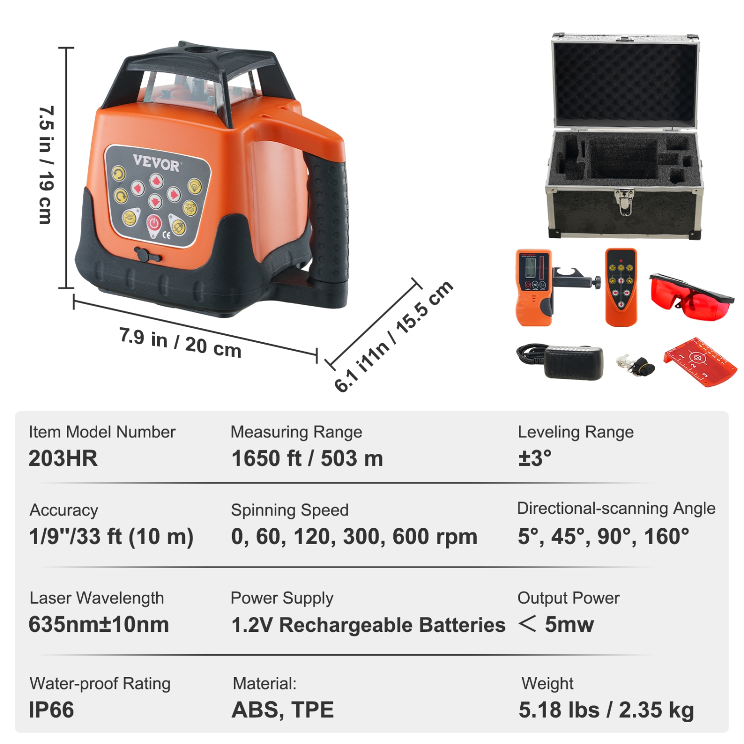 VEVOR 1650ft Laser Level, 360 Degree Self Leveling Red Cross Line Laser, 5 Rotation Speeds & 4 Scanning Angles, IP66, Remote Control Manual