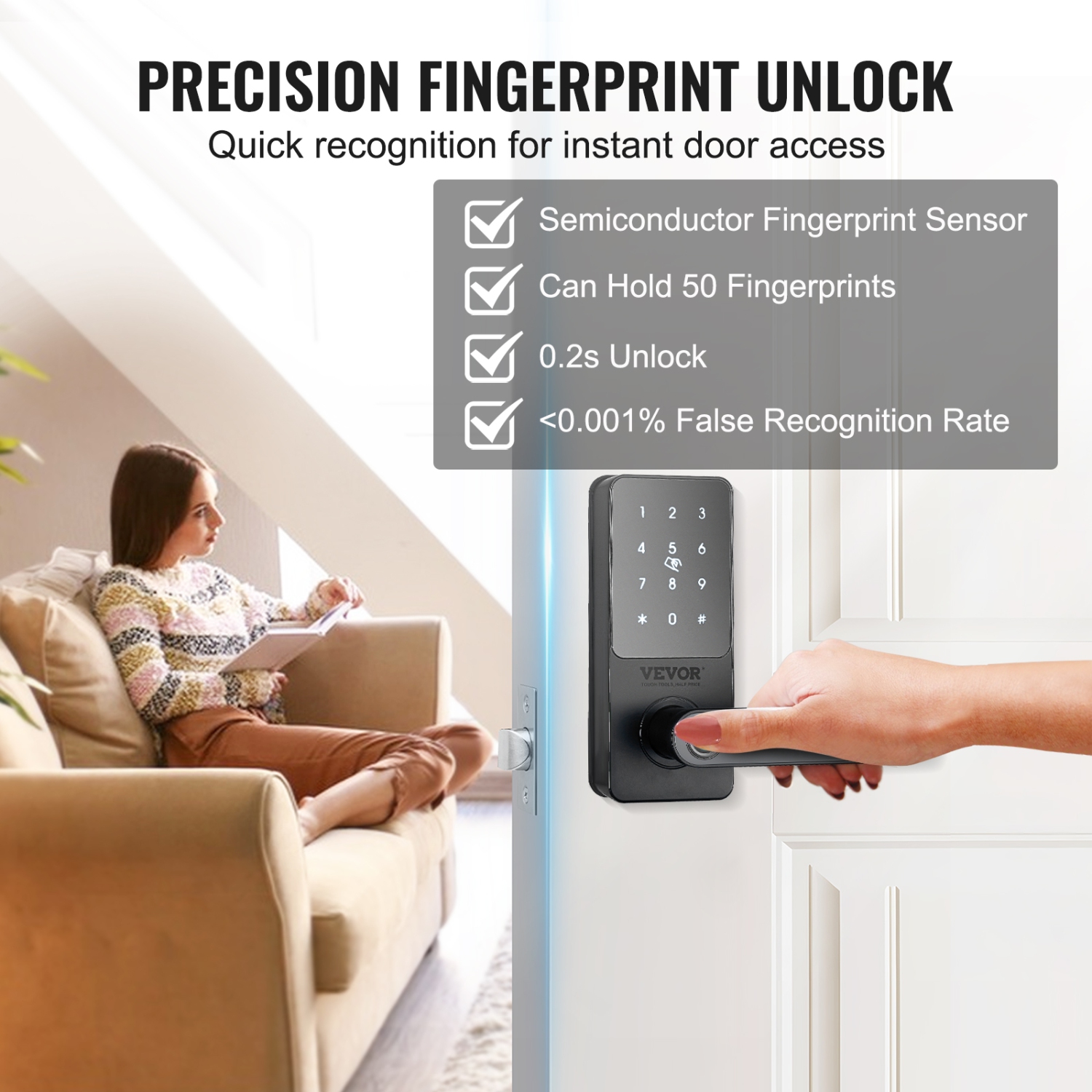 VEVOR Smart Lock, 5-in-1 Smart Door Knob, Fingerprint Deadbolt with App Control, Bluetooth Smart Lock, Keyless Entry Door Lock, Biometric Door Lock,