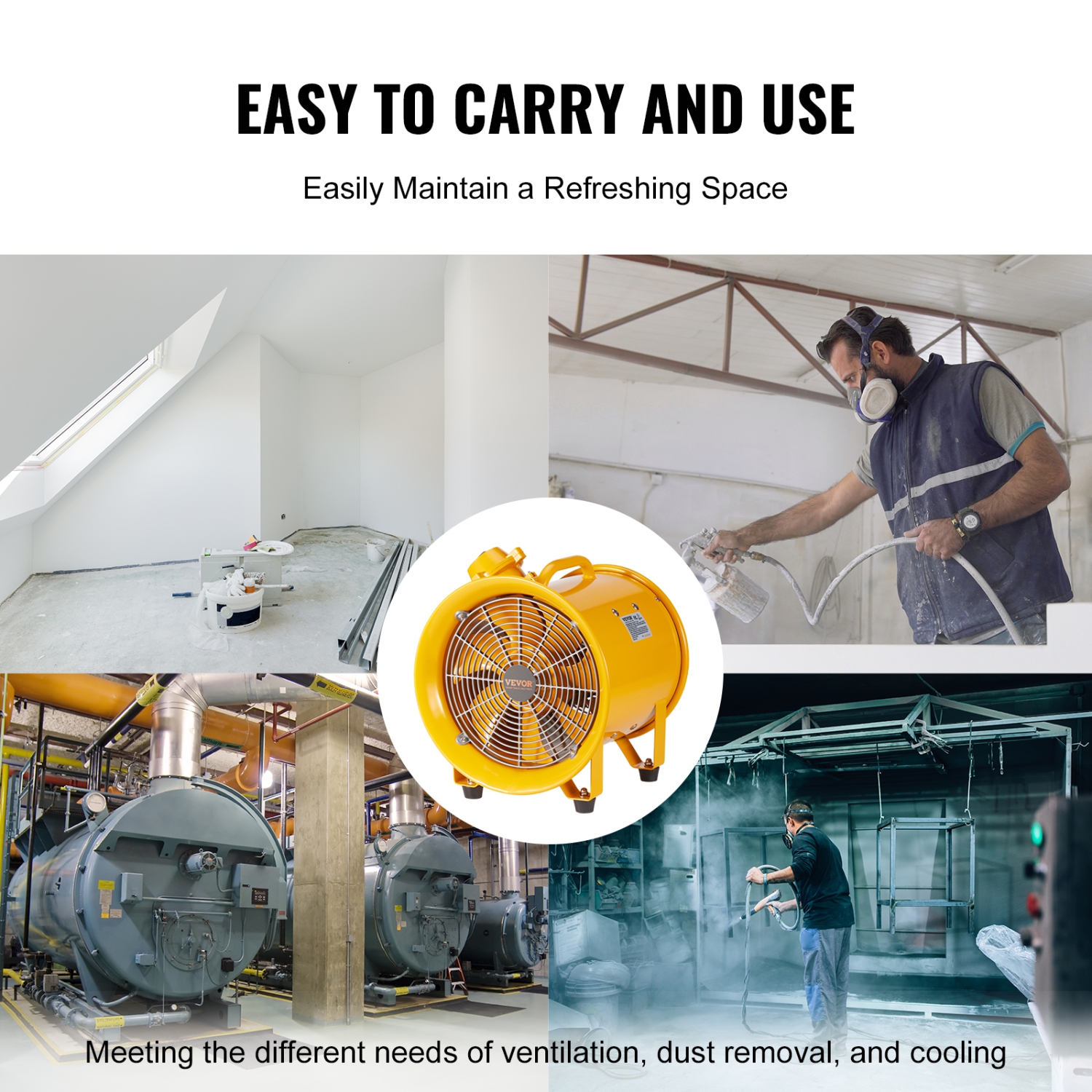 VEVOR Portable Ventilator, 10" Heavy Duty Cylinder Fan, 350W Strong Shop Exhaust Fan 1942CFM, 9.8ft Power Cord, Industrial Utility Blower for Sucking