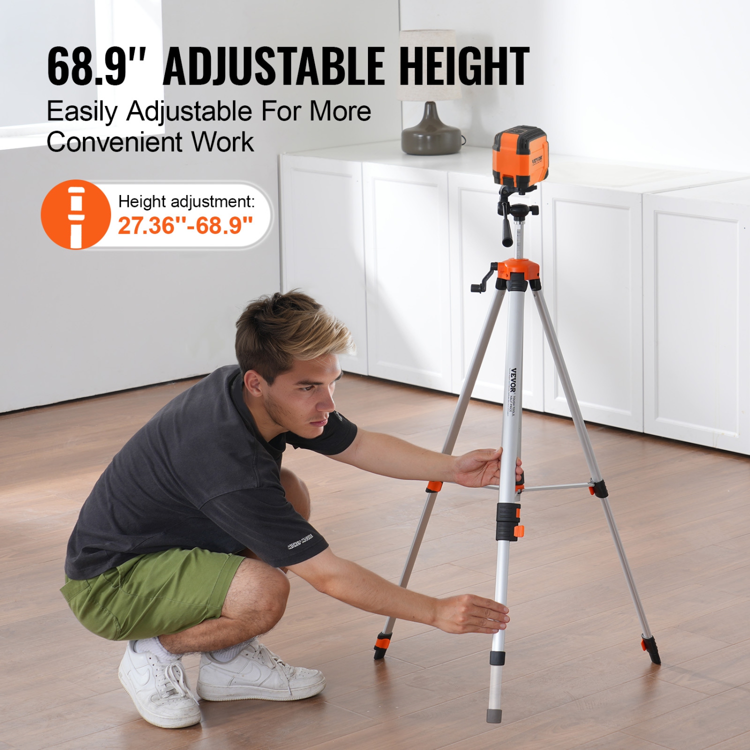 VEVOR Laser Level Tripod, ¼ x 20 Thread Mount, 27.36-68.11 inch Height Adjustment with Integrated Level Bubble Lightweight Laser Scanner Stand,