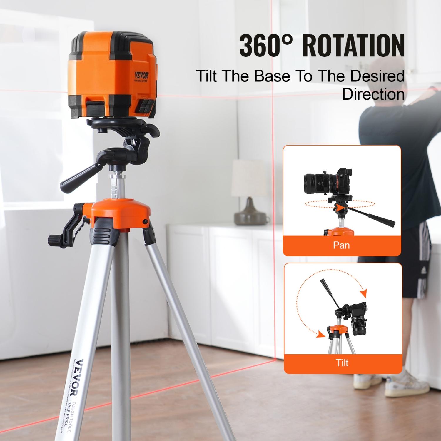 VEVOR Laser Level Tripod, ¼ x 20 Thread Mount, 27.36-68.11 inch Height Adjustment with Integrated Level Bubble Lightweight Laser Scanner Stand,