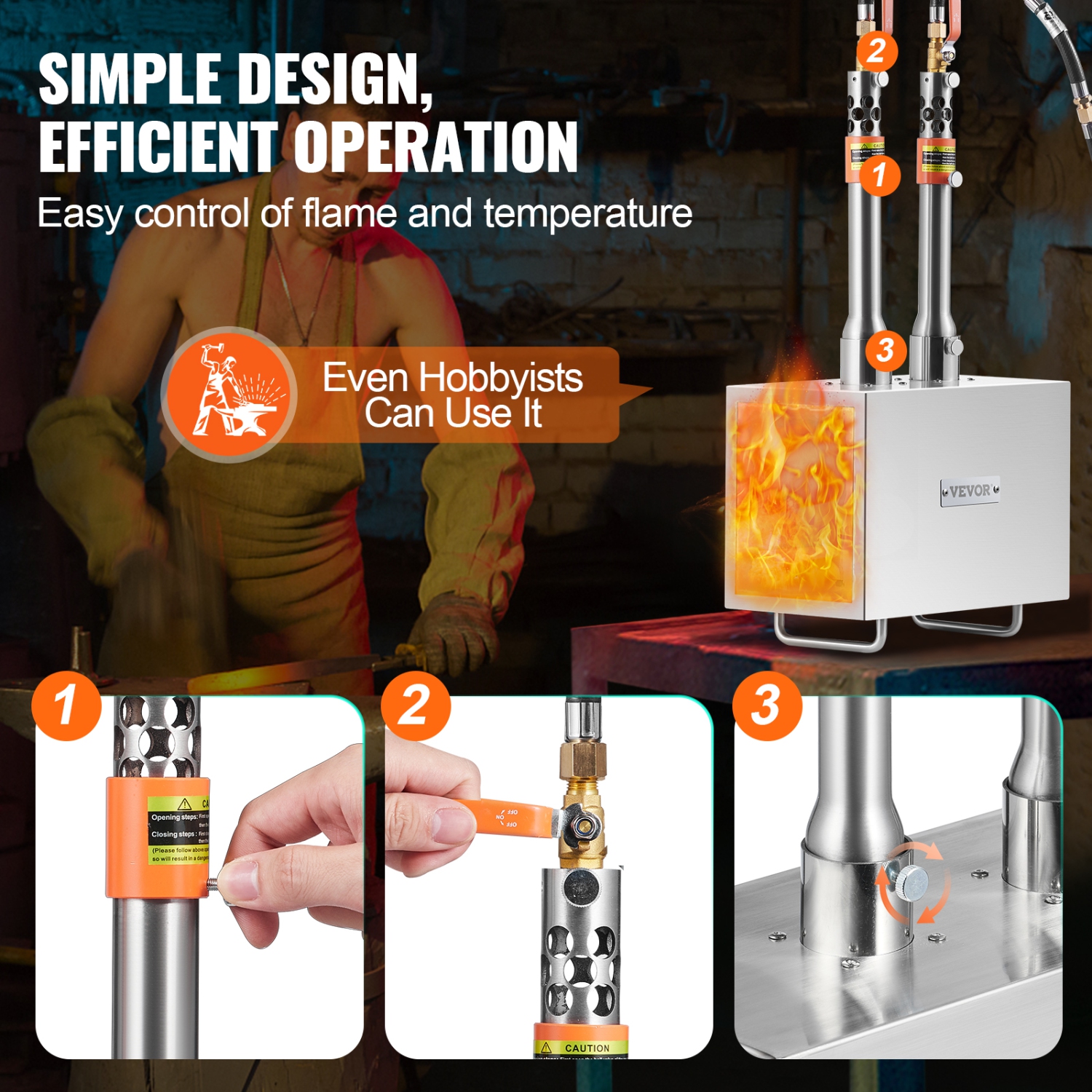 VEVOR Portable Propane Forge, 2 Burner Farrier Forge, 2600℉ Tool and Knife Making Blacksmithing Gas Forge, Large Capacity Square Stainless Steel Gas