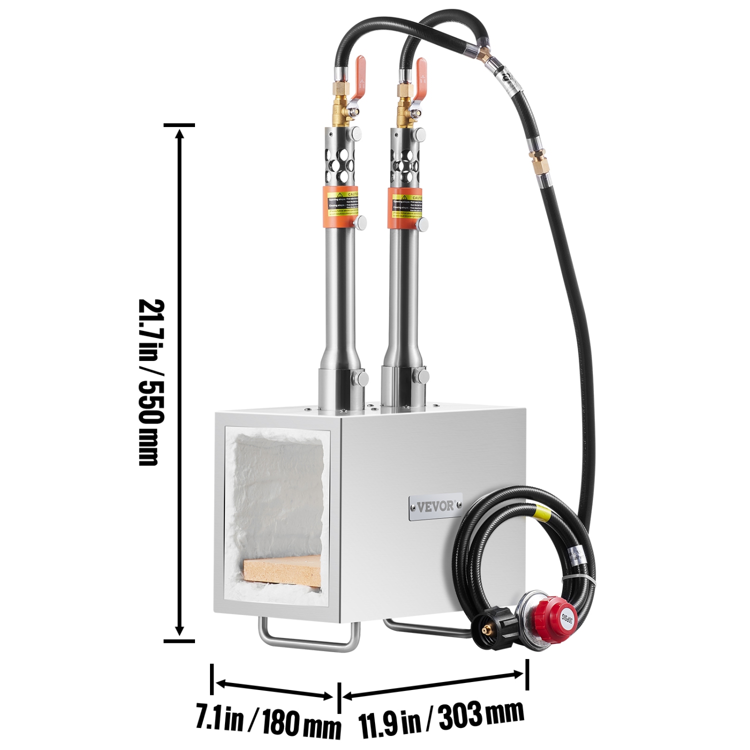 VEVOR Portable Propane Forge, 2 Burner Farrier Forge, 2600℉ Tool and Knife Making Blacksmithing Gas Forge, Large Capacity Square Stainless Steel Gas