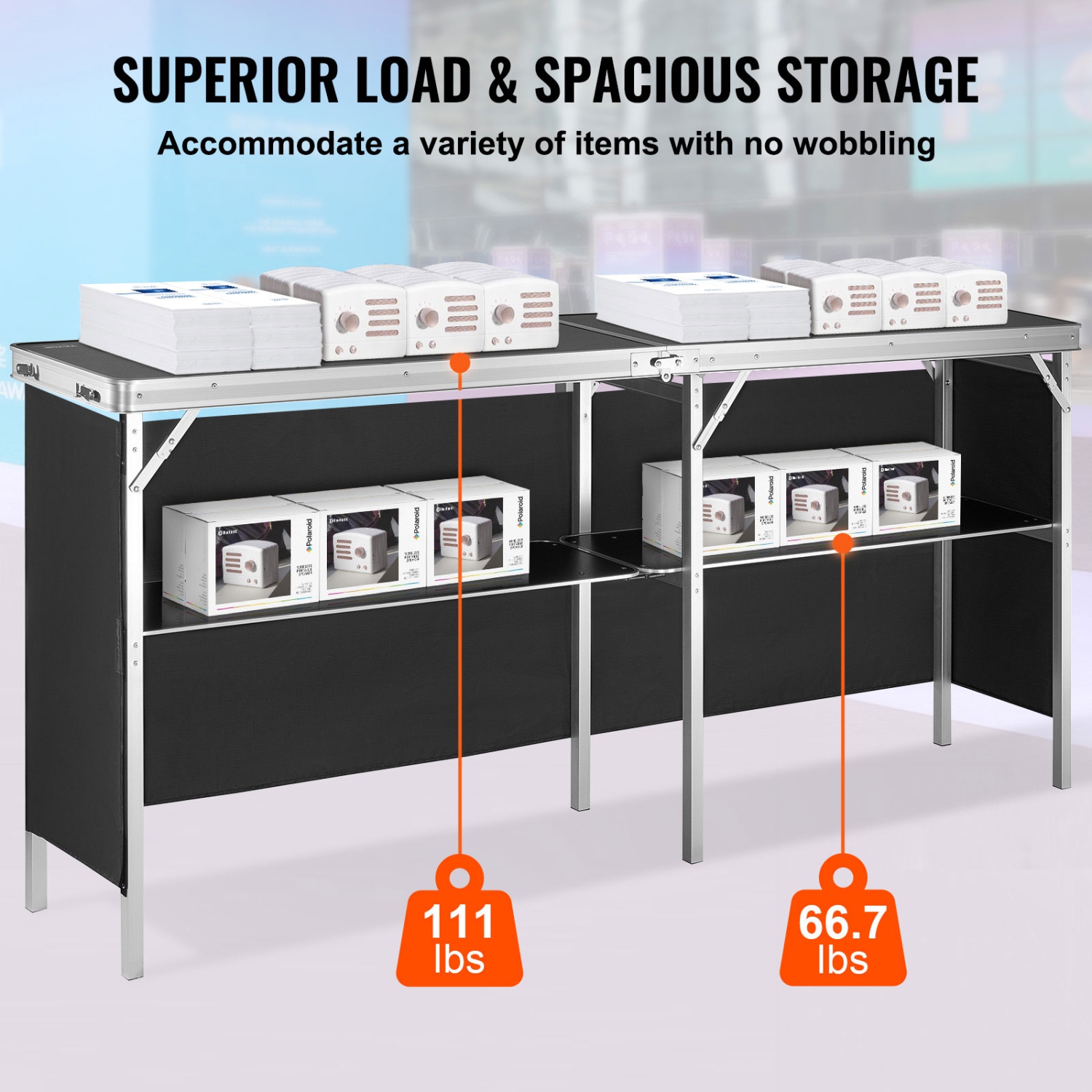 Table de salon professionnel portative VEVOR 77,95&nbsp;po x 15,16&nbsp;po x 34,65&nbsp;po, présentoir de comptoir avec présentoir mural, podium de