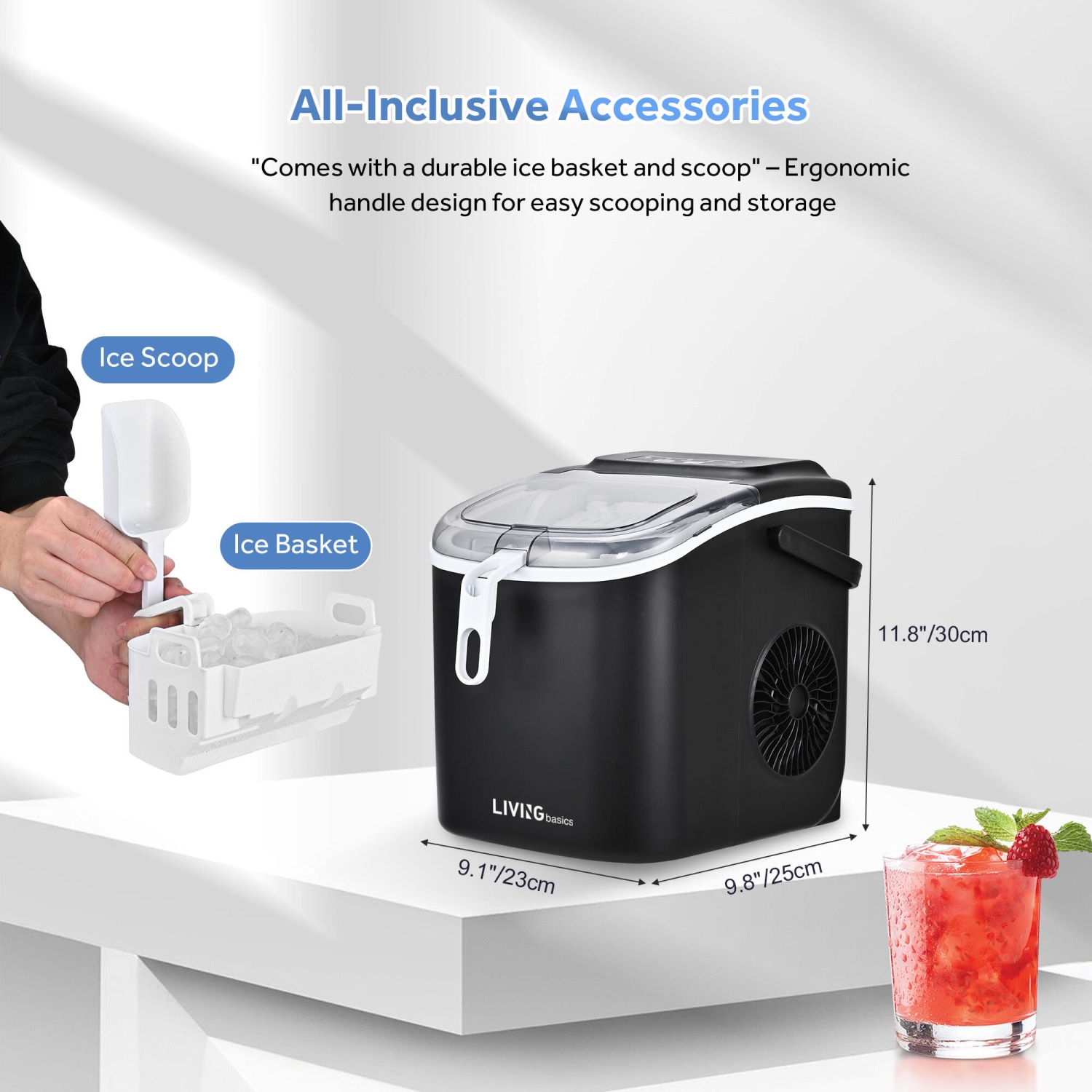 Countertop Ice Maker, 26lbs in 24Hrs, 9 Ice Cubes Ready in 6 Mins, Auto-Cleaning Portable Ice Making Machine Stainless Steel