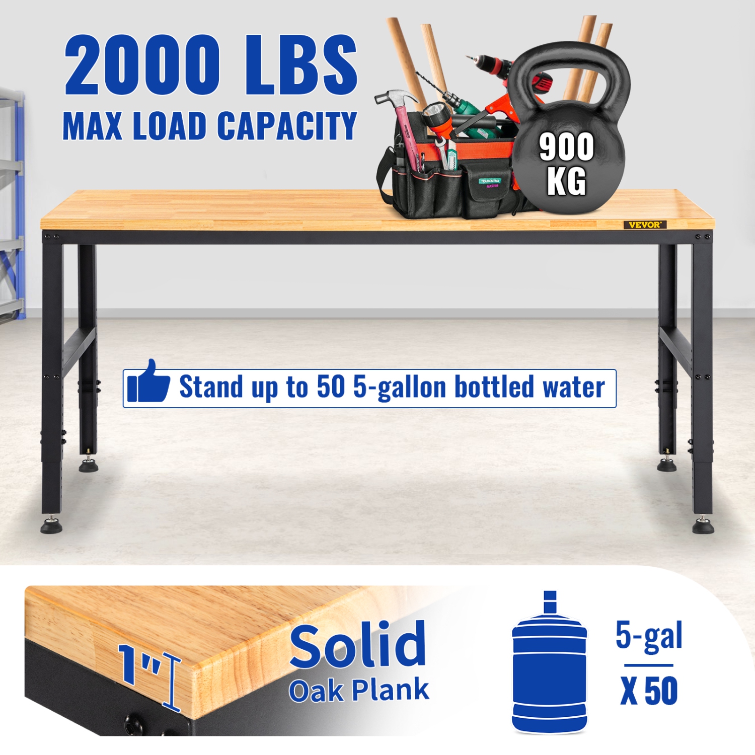 Établi VEVOR 48 38 long. X 20 larg. X 38 haut., hauteur réglable, table de garage de 28,3 po à 1,1 po, capacité de charge de 2000 LB,