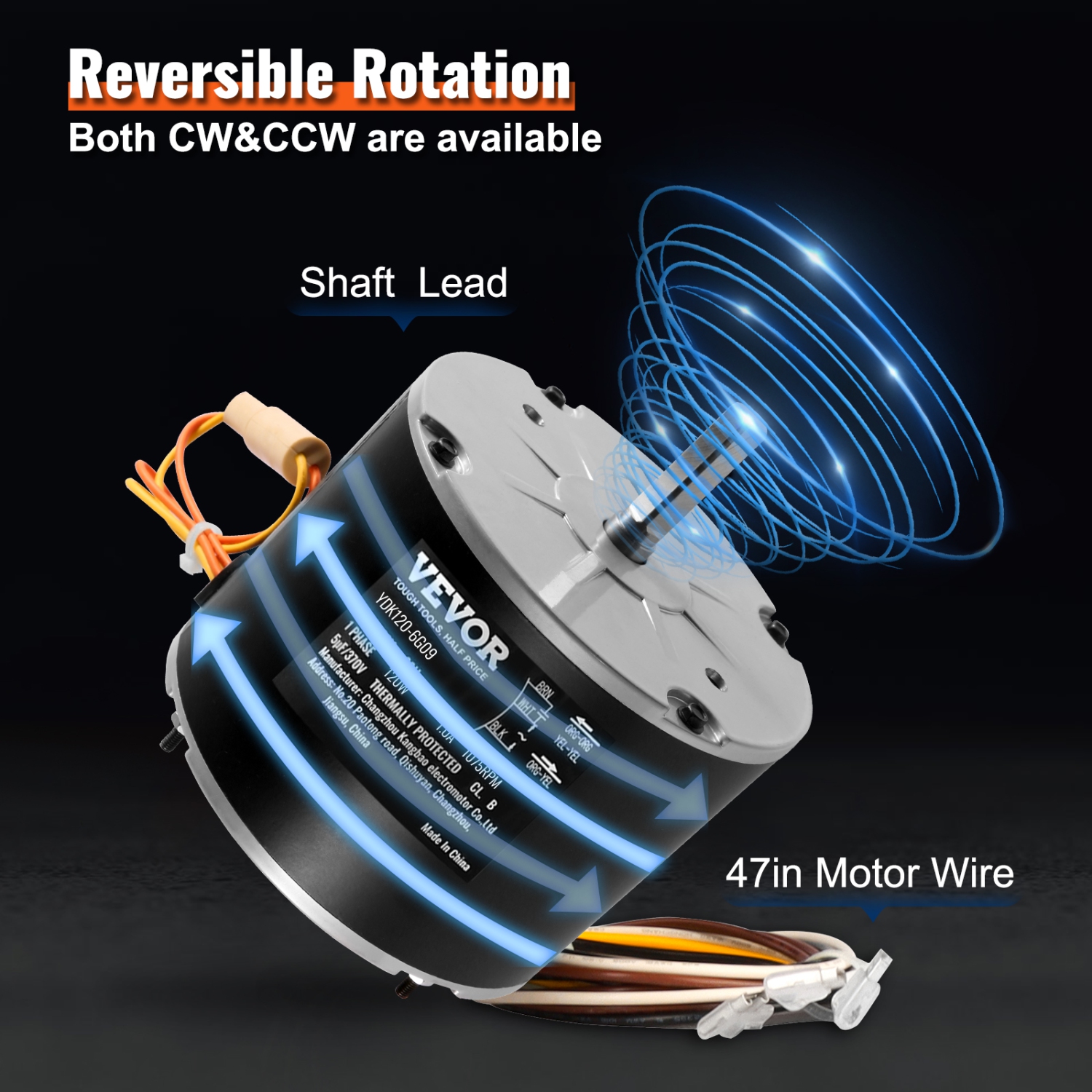 VEVOR OGD1016 Condenser Fan Motor, 1/6 HP 208-230V Condenser Fan Motor 1075RPM, OEM Standard Upgraded Replacement Condenser Motor Reversible