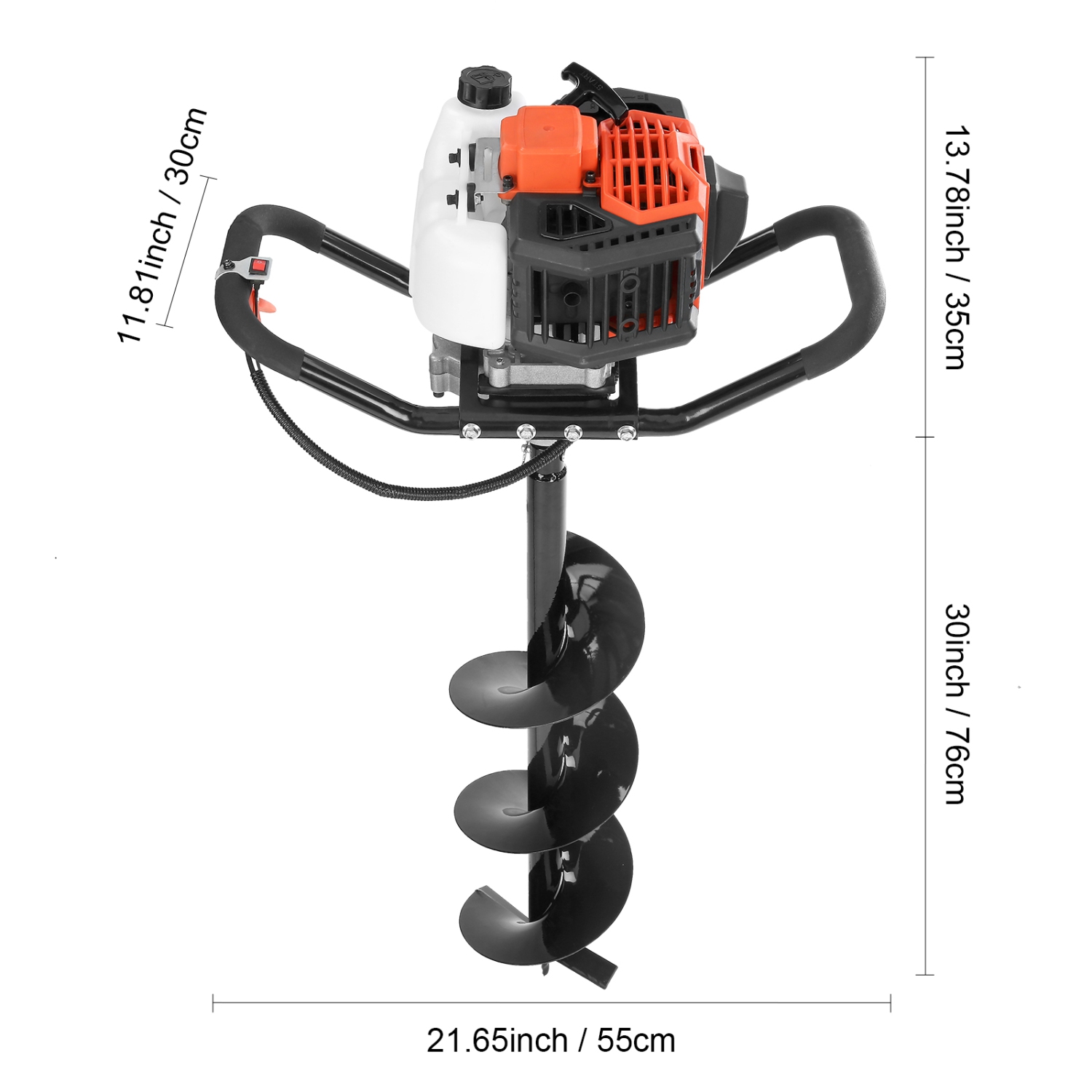 VEVOR 43cc 1250W Post Hole Digger, Auger Hole digger,Gas Powered Digger with 8" Earth Auger Drill Bit, 30 inch Alloy Steel Auger, for Farmland,