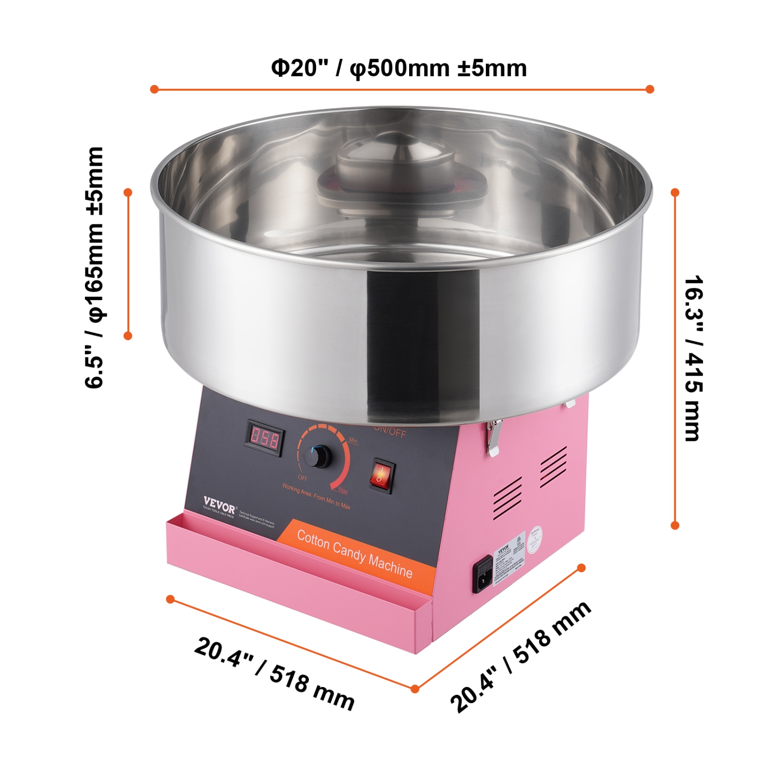 VEVOR 1000W ,Electric Cotton Candy Machine, Candy Floss Maker, Commercial Cotton Candy Machine with Stainless Steel Bowl, and Sugar Scoop, Perfect