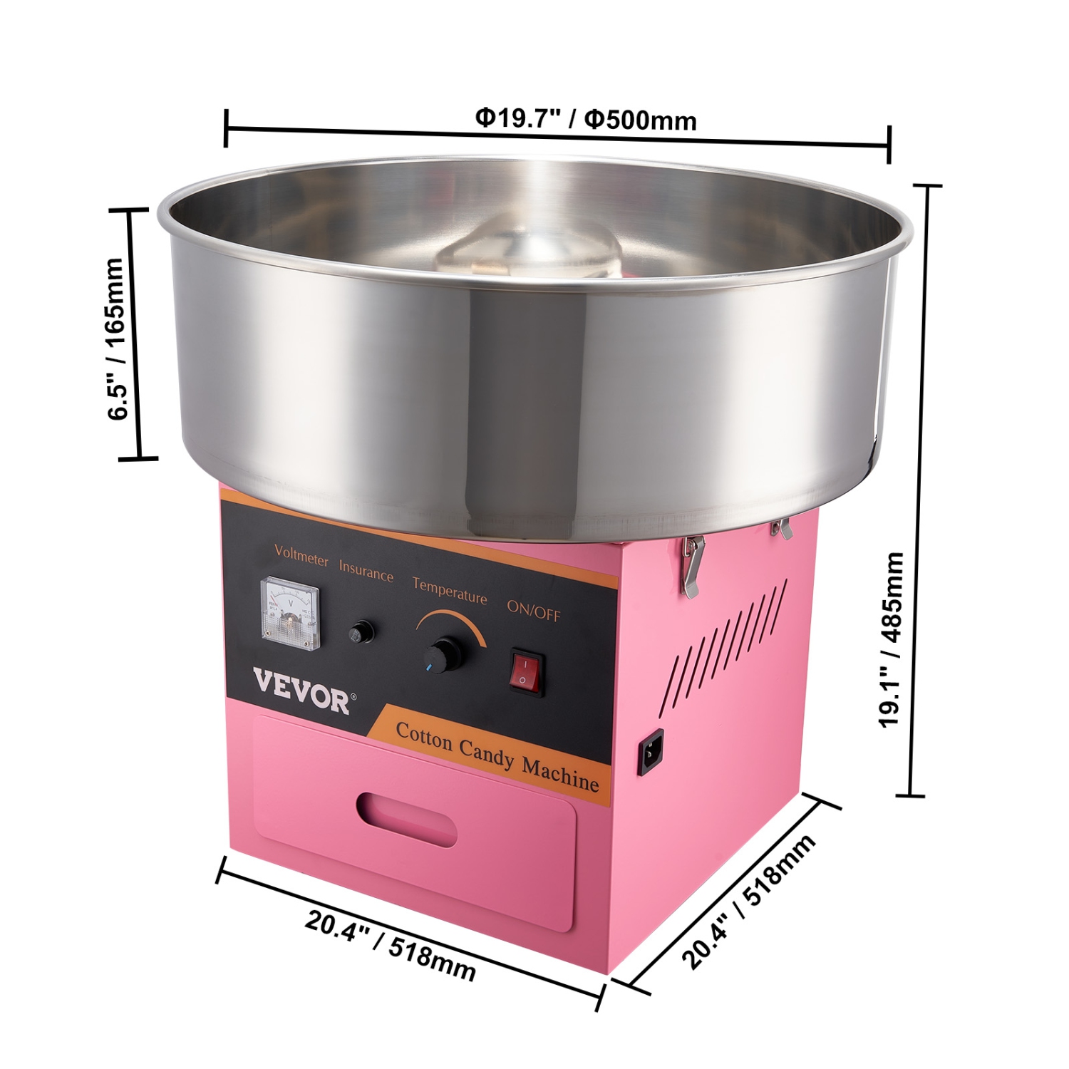 VEVOR 1000W Candy Floss Maker, Commercial Cotton Candy Machine with Stainless Steel Bowl, Sugar Scoop, and Drawer, Perfect for Home Kids Birthday