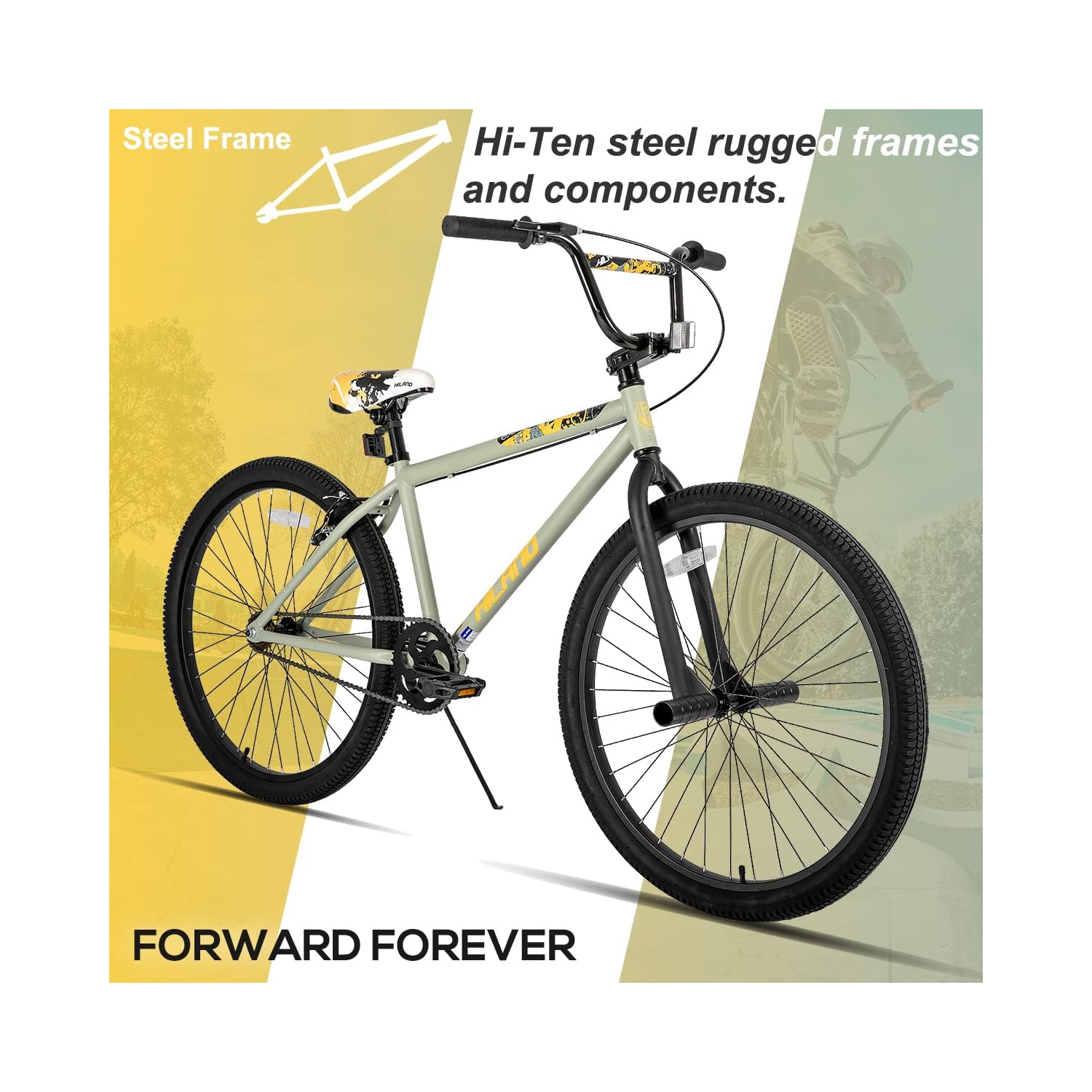 Hiland Redeem 2,0+ 24&nbsp;po BMX pour adolescents et adultes, débutant à avancé avec 2 chevilles, gris