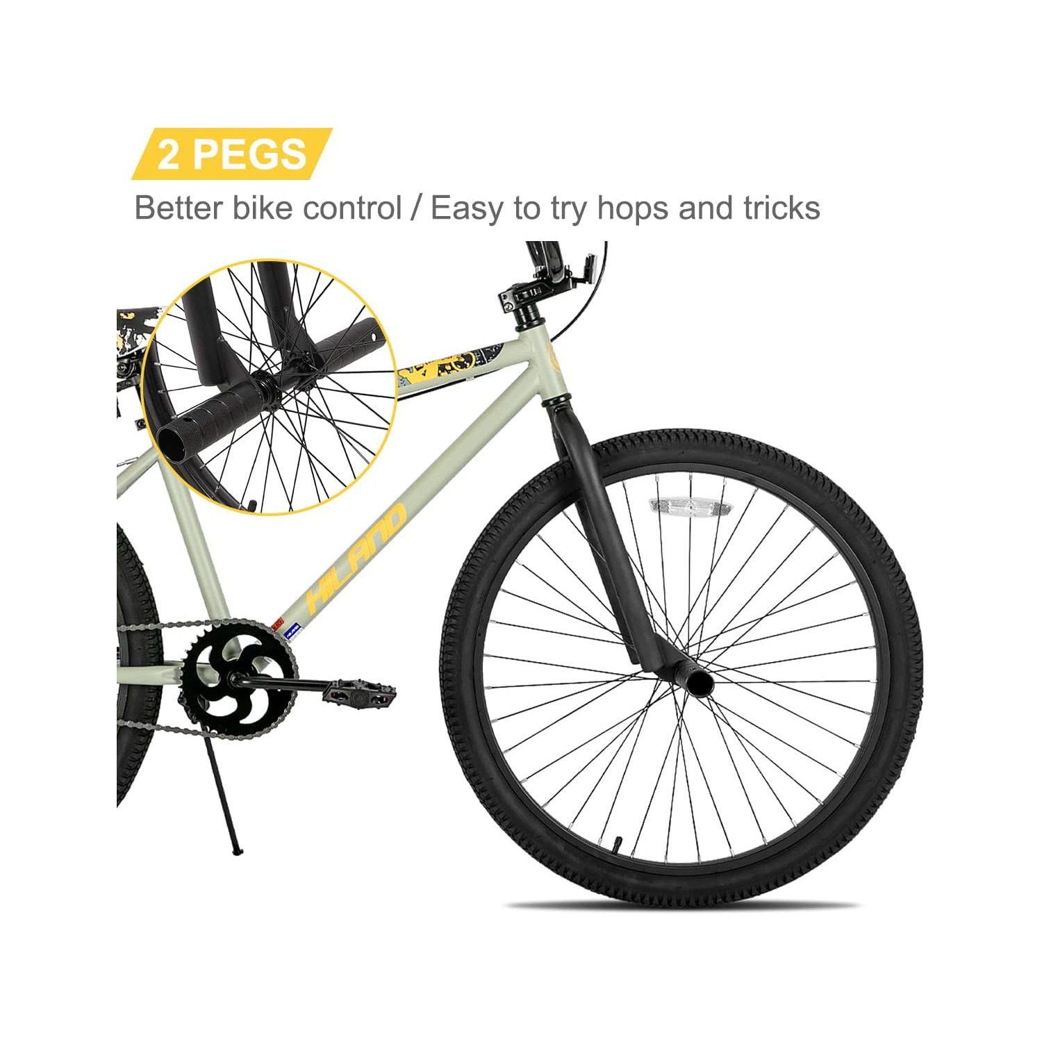 Hiland Redeem 2,0+ 24&nbsp;po BMX pour adolescents et adultes, débutant à avancé avec 2 chevilles, gris