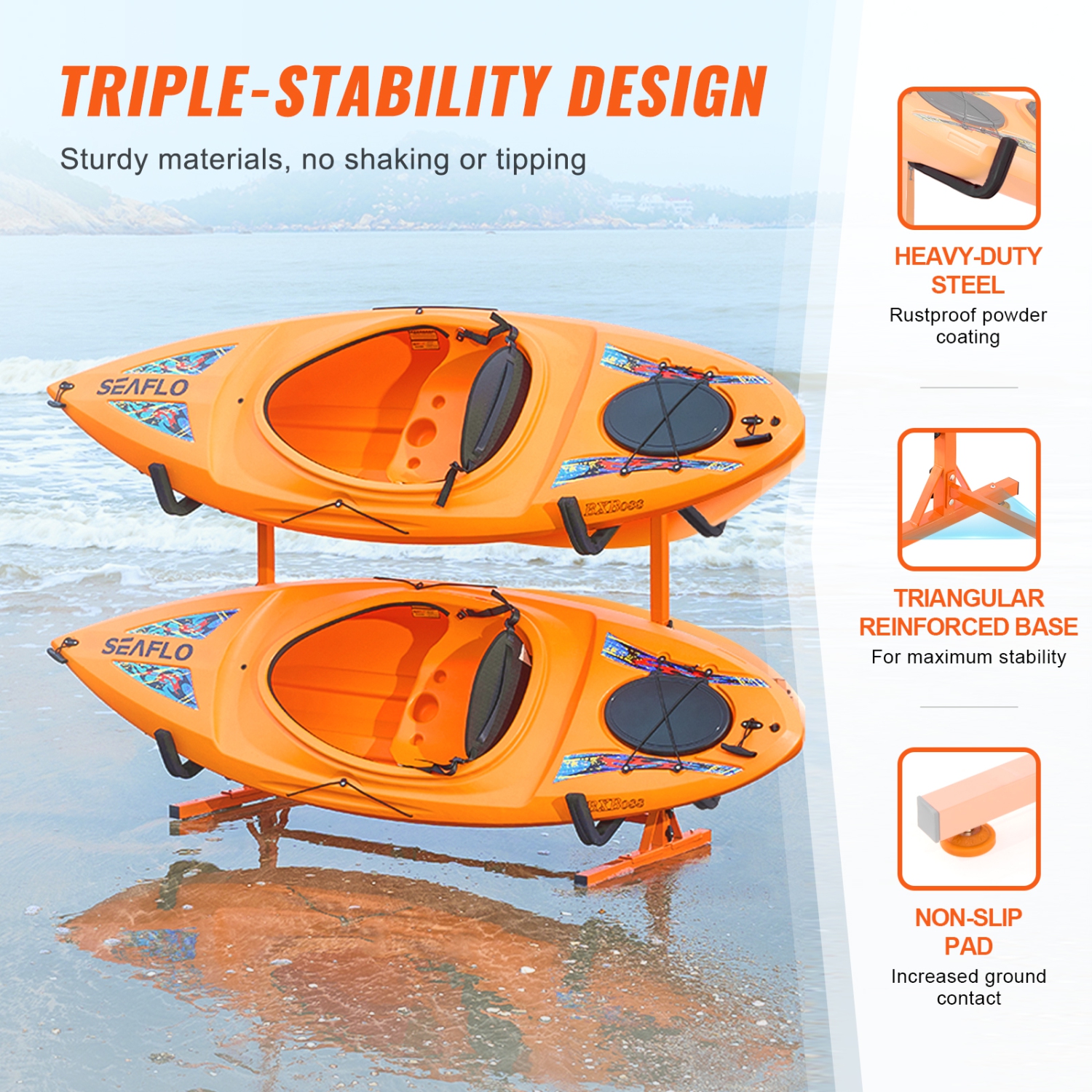 Charge maximale de 220 lb de VEVOR, support de rangement autonome pour kayak, support pour kayak de 4 canoës, porte-kayak en acier robuste avec