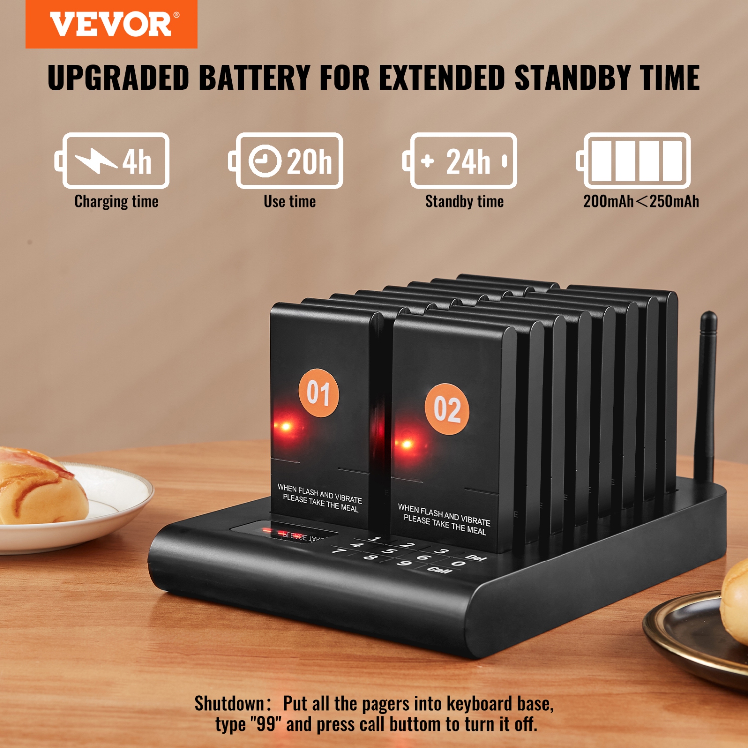 VEVOR 500m Long Range Restaurant Pager System, Wireless Lineup Waiting Queue Signal, Guest Customer Calling Beepers with Vibration & Flashing, 16
