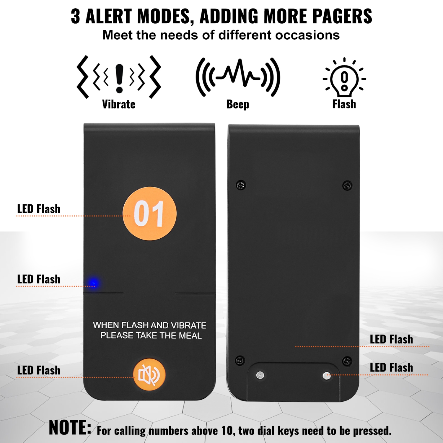VEVOR 500m Long Range Restaurant Pager System, Wireless Lineup Waiting Queue Signal, Guest Customer Calling Beepers with Vibration & Flashing, 16