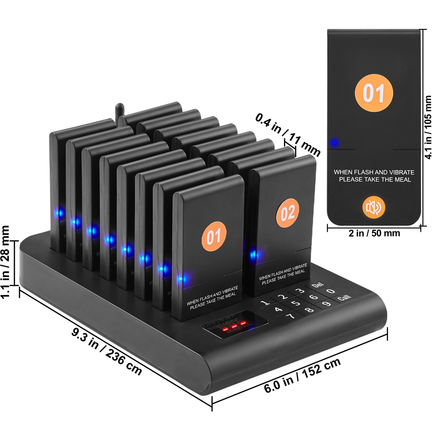 VEVOR 500m Long Range Restaurant Pager System, Wireless Lineup Waiting Queue Signal, Guest Customer Calling Beepers with Vibration & Flashing, 16