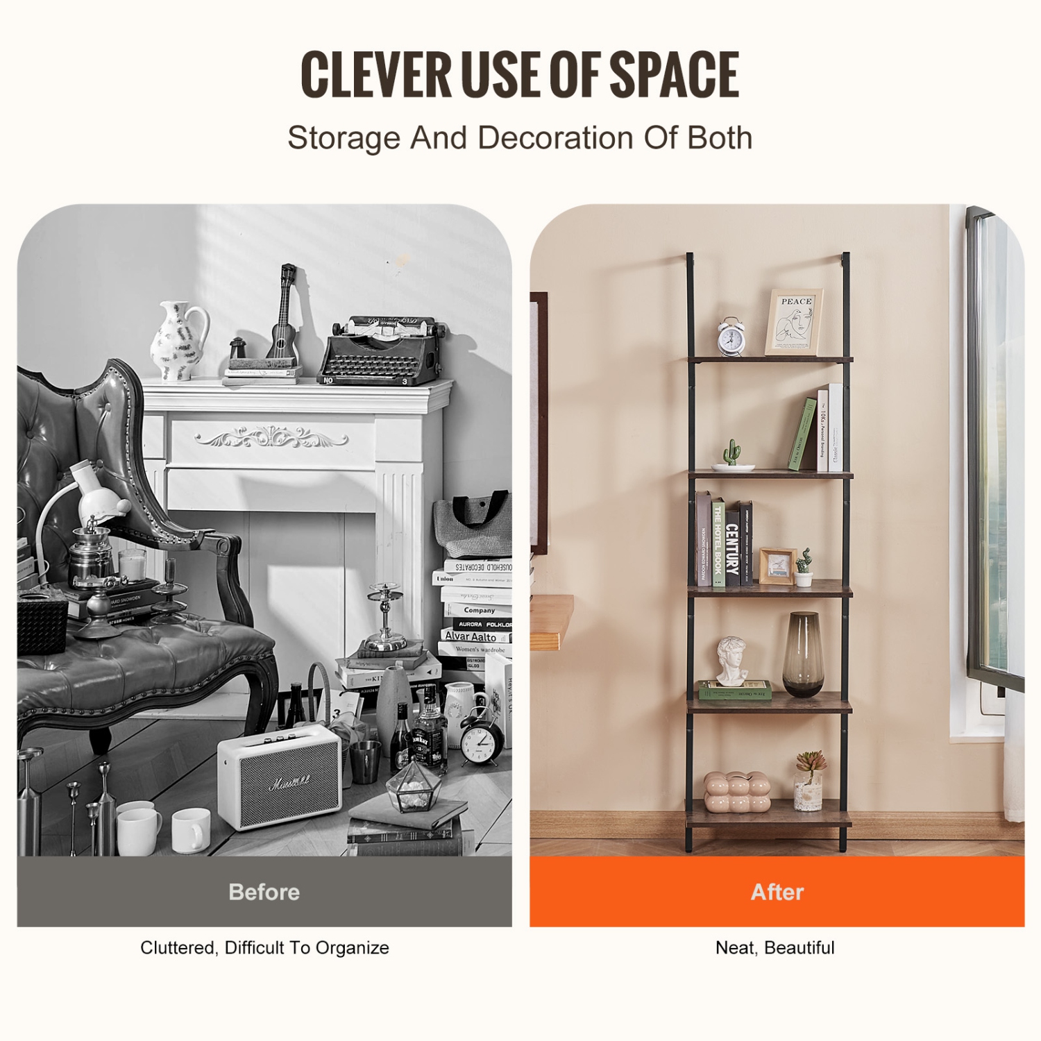 Étagère industrielle à 11,8&nbsp;po tuyau carrée VEVOR 17.3, étagère murale flottante en bois rustique à 5 niveaux Étagère de présentation